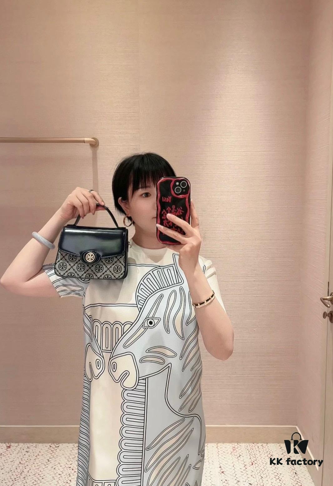 New TORY BURCH Robinson Series Patent Leather Motorcycle Bag – Classic Foldover Handbag with Multiple Carrying Options