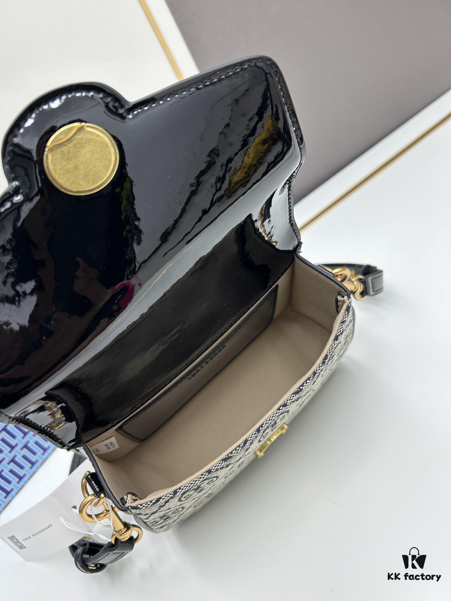 New TORY BURCH Robinson Series Patent Leather Motorcycle Bag – Classic Foldover Handbag with Detachable Strap