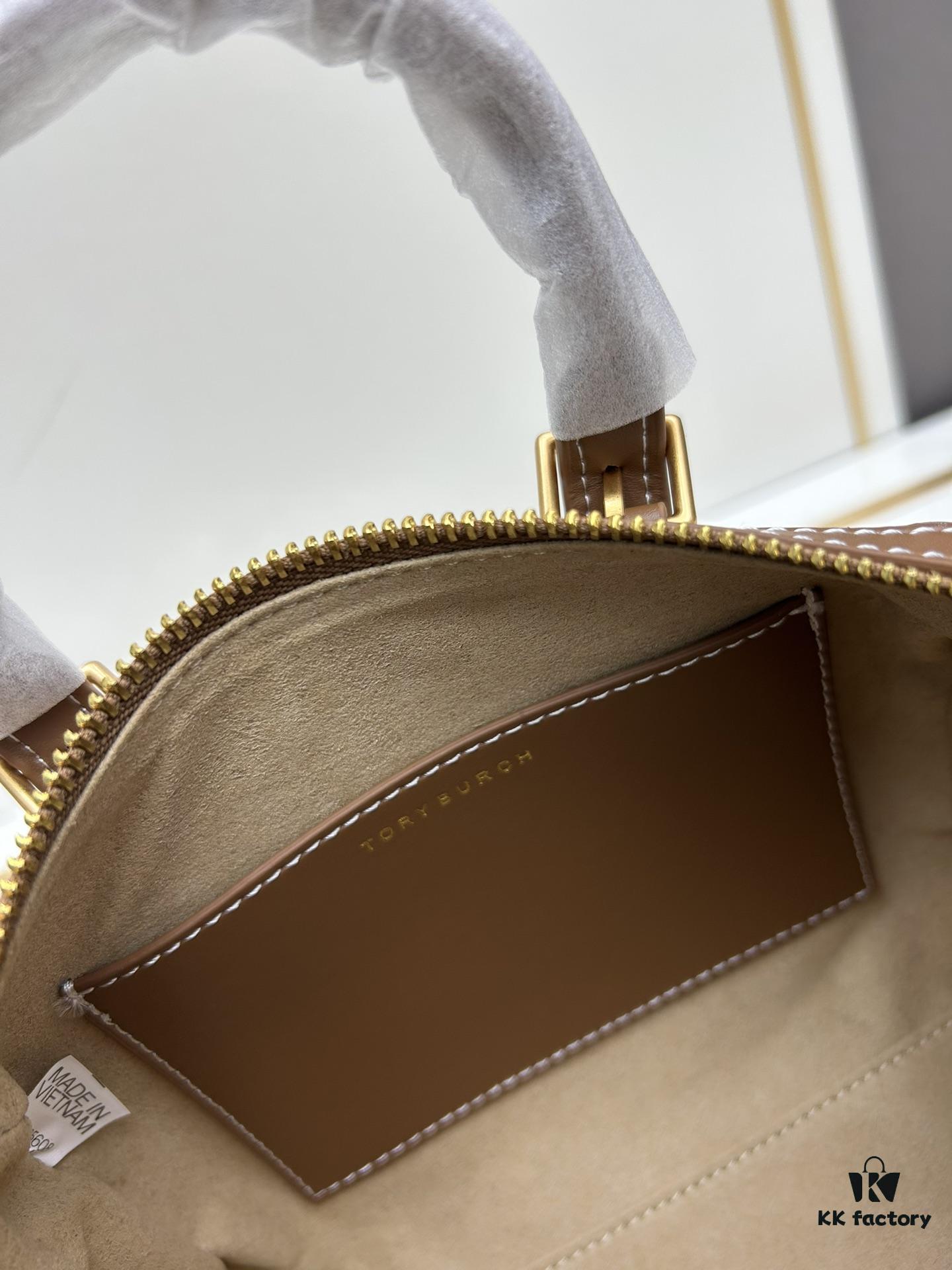 Small [New Arrival, Attention to Detail] TORY BURCH T Monogram Mini Jacquard Barrel Bag in Hazel Brown