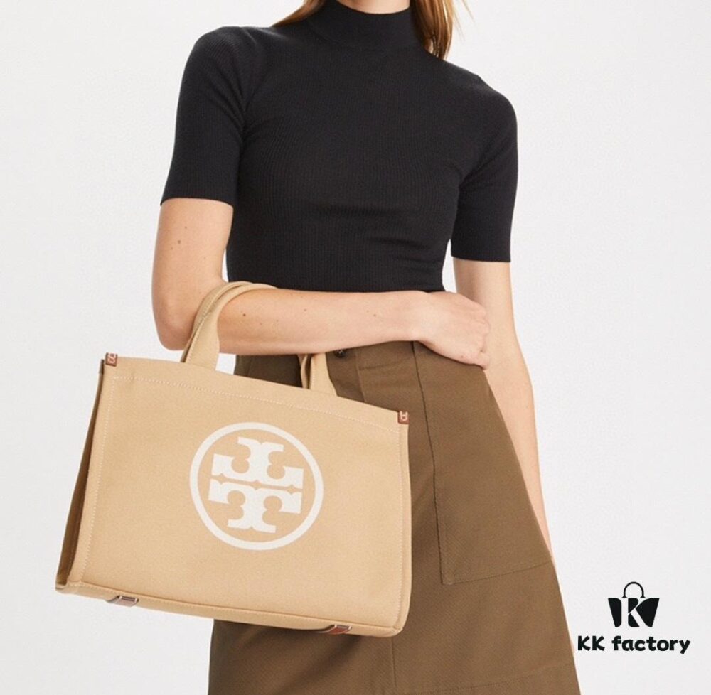 TORY BURCH Ella Canvas Collection - New Arrival with Attention to Detail, Printed Logo Zip Closure Tote Bag