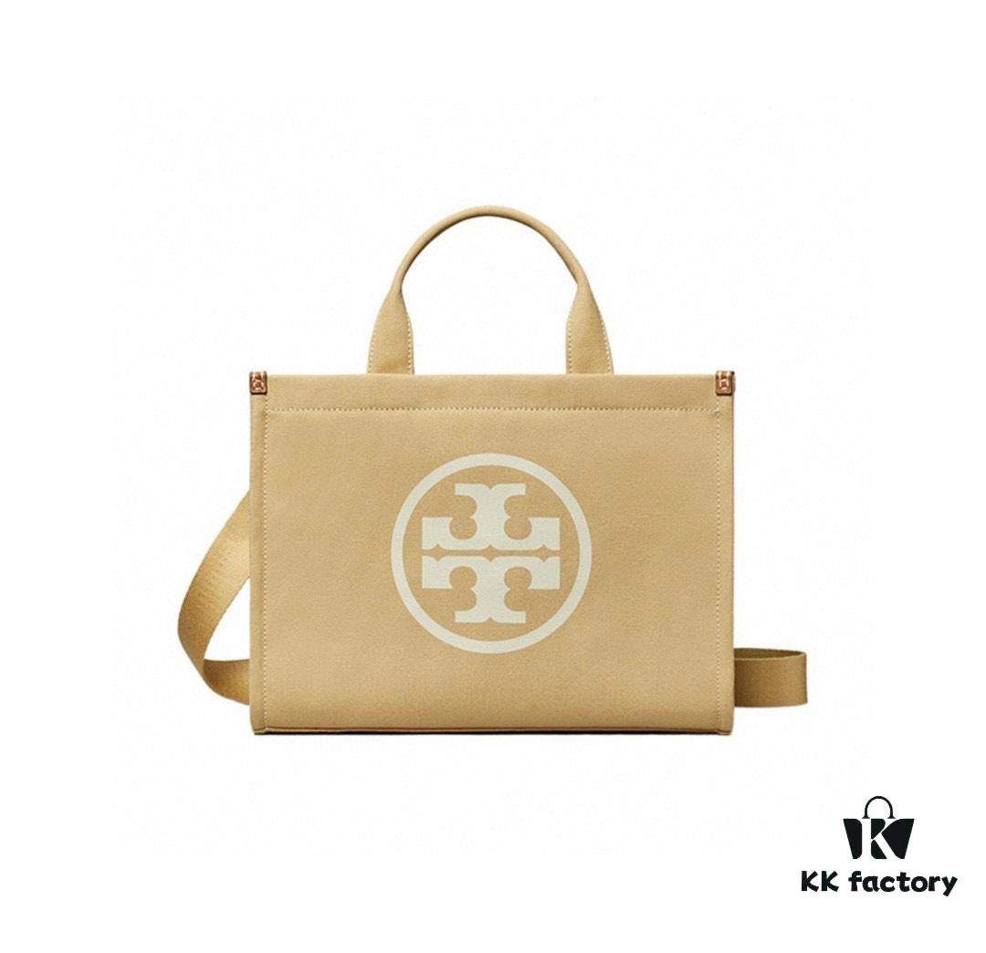 TORY BURCH Ella Canvas Collection - New Arrival with Attention to Detail, Printed Logo Zip Closure Tote Bag