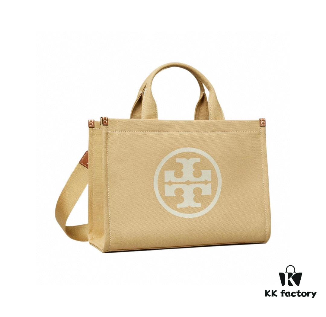 TORY BURCH Ella Canvas Collection - New Arrival with Attention to Detail, Printed Logo Zip Closure Tote Bag