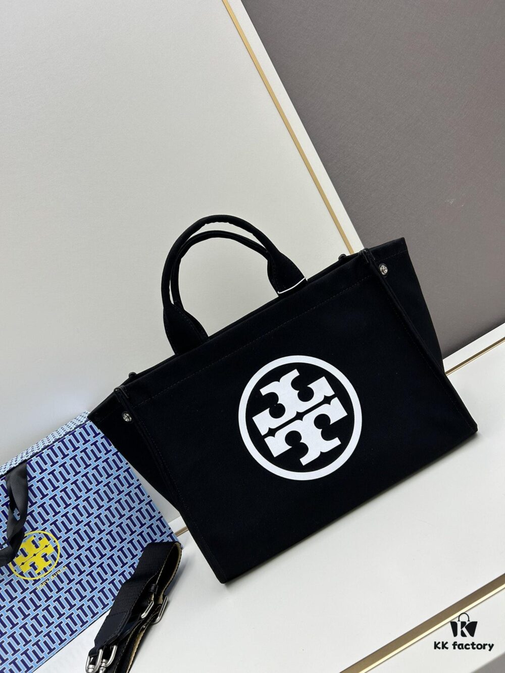 TORY BURCH Ella Printed Logo Zip Closure Canvas Tote Bag for Women, New Arrival with Attention to Detail