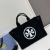 TORY BURCH Ella Printed Logo Zip Closure Canvas Tote Bag for Women – Lightweight Cotton Canvas, Stylish and Versatile