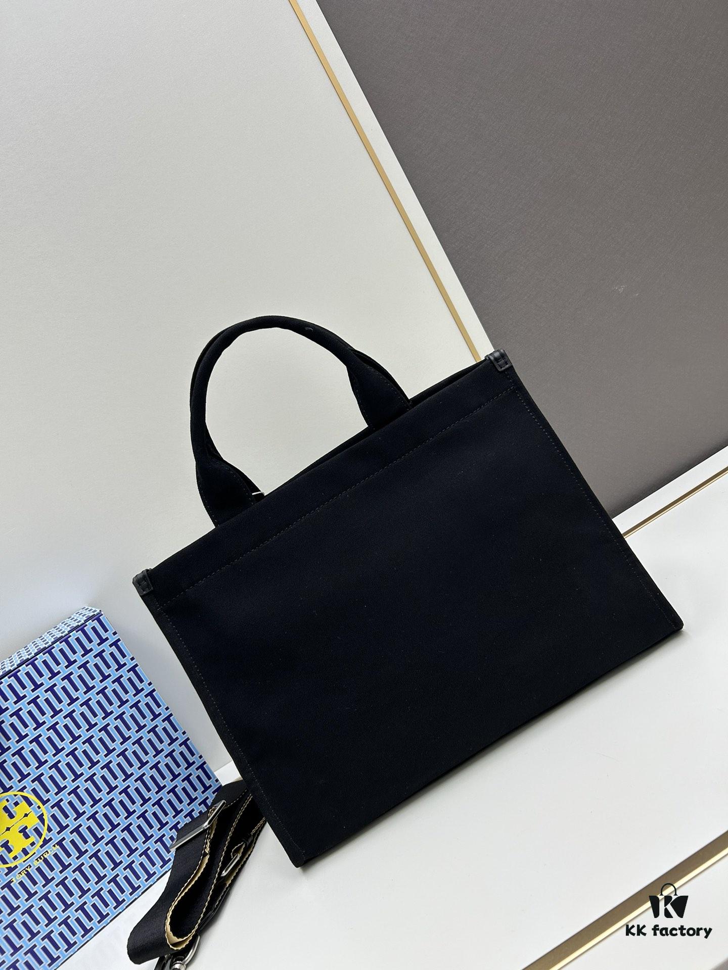 TORY BURCH Ella Printed Logo Zip Closure Canvas Tote Bag for Women – Lightweight Cotton Canvas, Stylish and Versatile