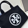 TORY BURCH Ella Printed Logo Zip Closure Canvas Tote Bag for Women – Lightweight Cotton Canvas, Stylish and Versatile