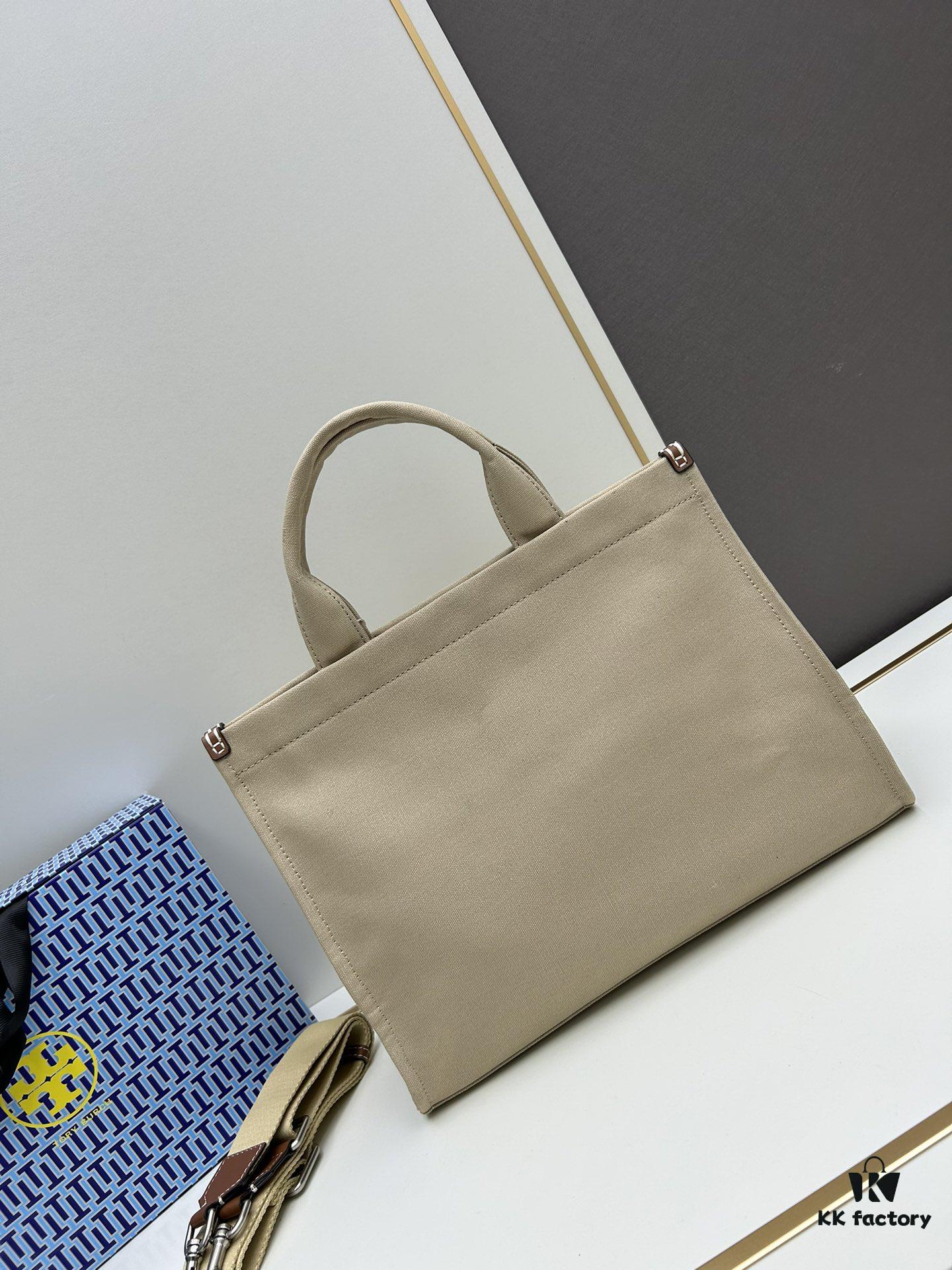 TORY BURCH Ella Canvas Tote Bag with Printed Logo, Zip Closure, Women's Shoulder Handbag from the Canvas Collection