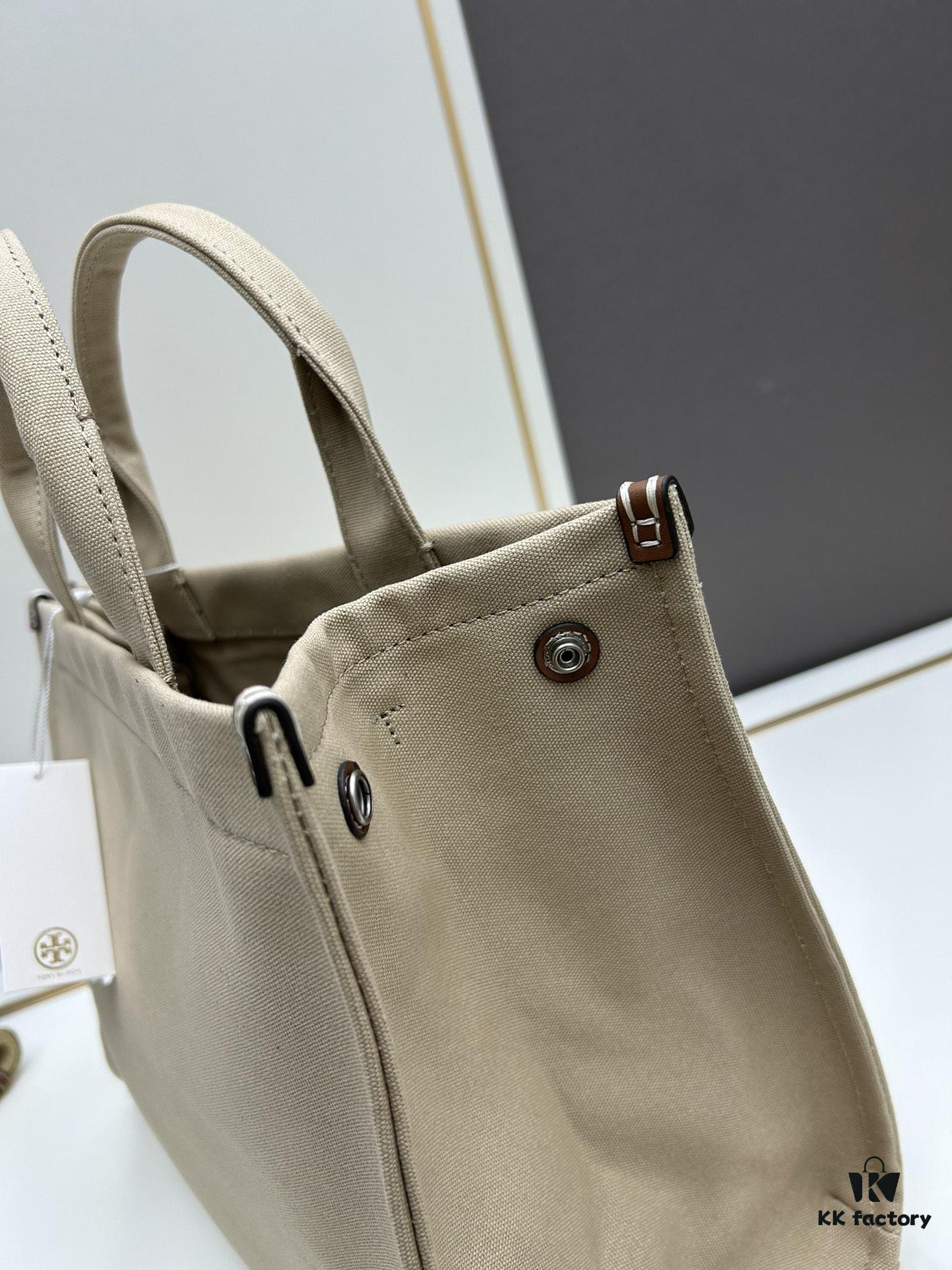 TORY BURCH Ella Canvas Tote Bag with Printed Logo, Zip Closure, Women's Shoulder Handbag from the Canvas Collection