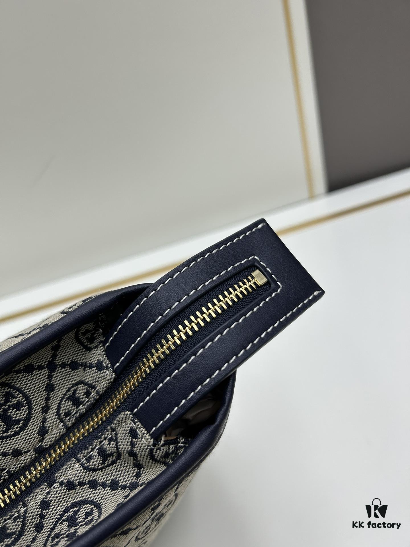 Tory Burch Small Monogram Tote Bag with Signature Double-T Logo in Woven Jacquard Fabric