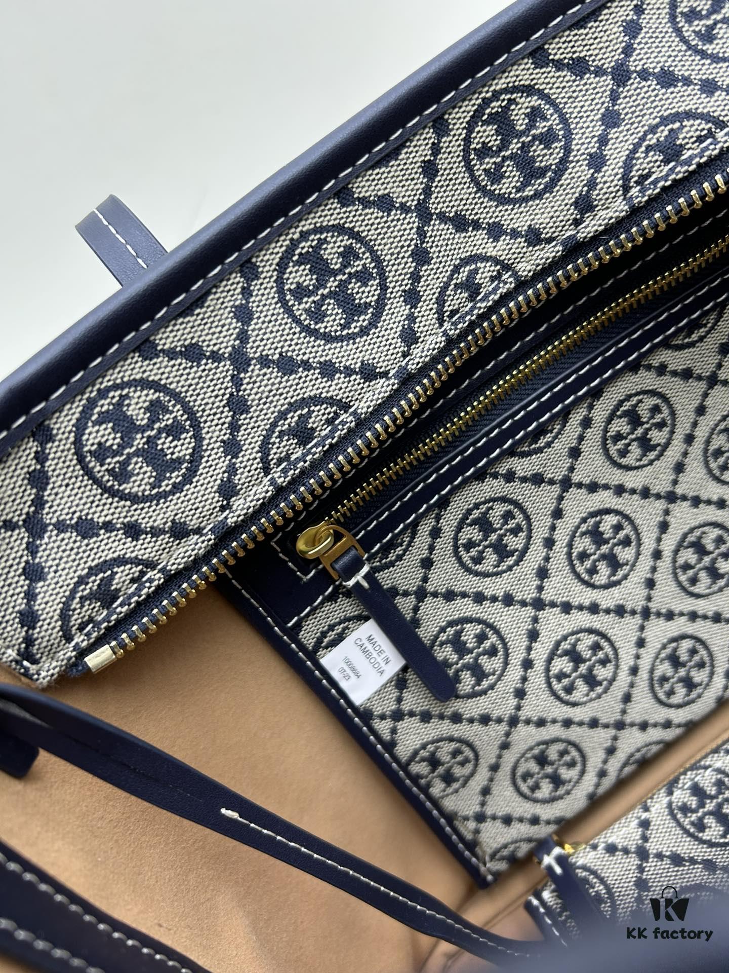 Tory Burch Small Monogram Tote Bag with Signature Double-T Logo in Woven Jacquard Fabric
