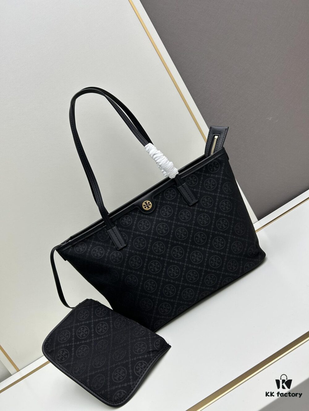 Tory Burch Small Monogram Tote Bag with Double-T Logo in Woven Jacquard Fabric