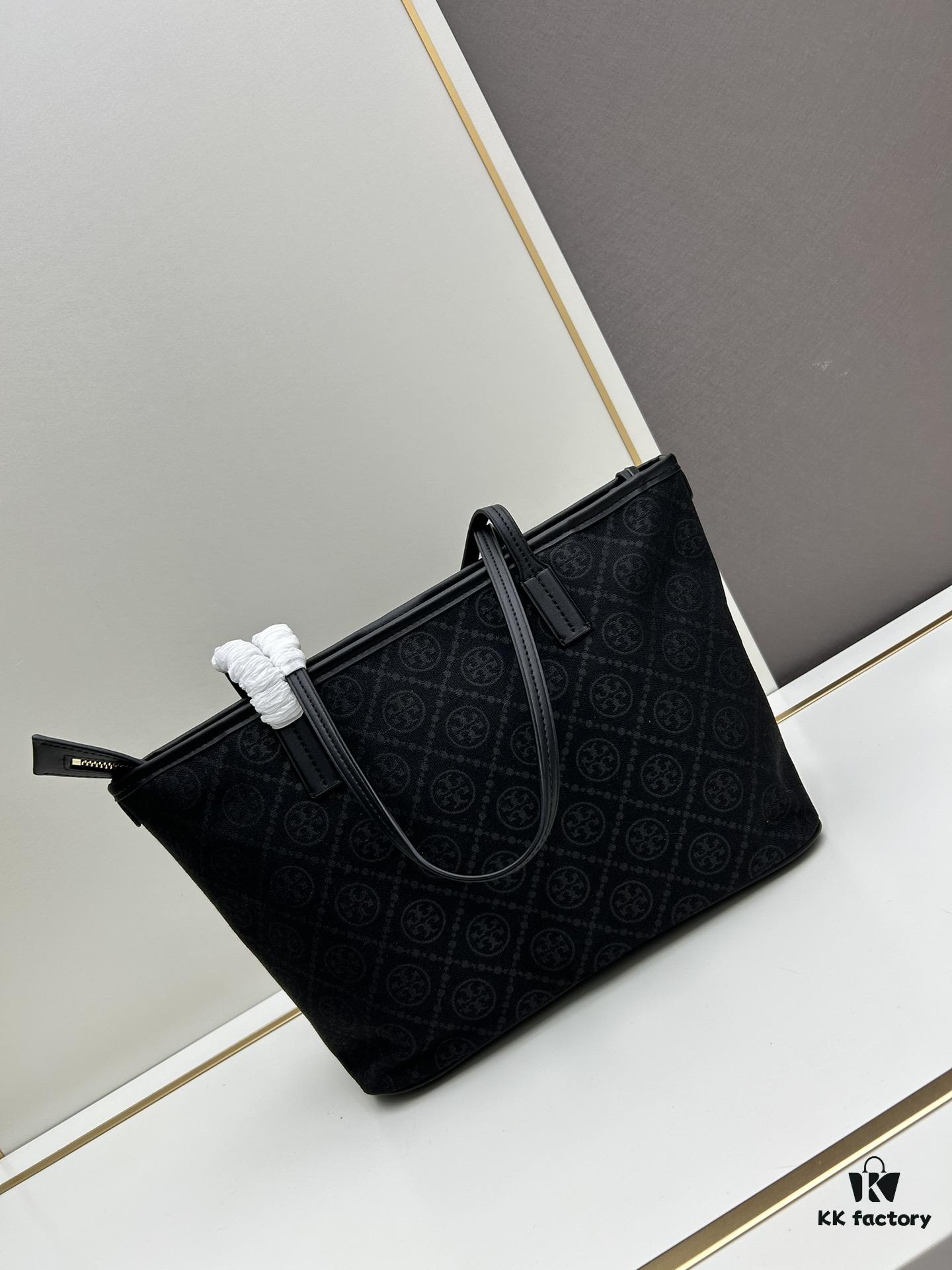 Tory Burch Small Monogram Tote Bag with Double-T Logo in Woven Jacquard Fabric