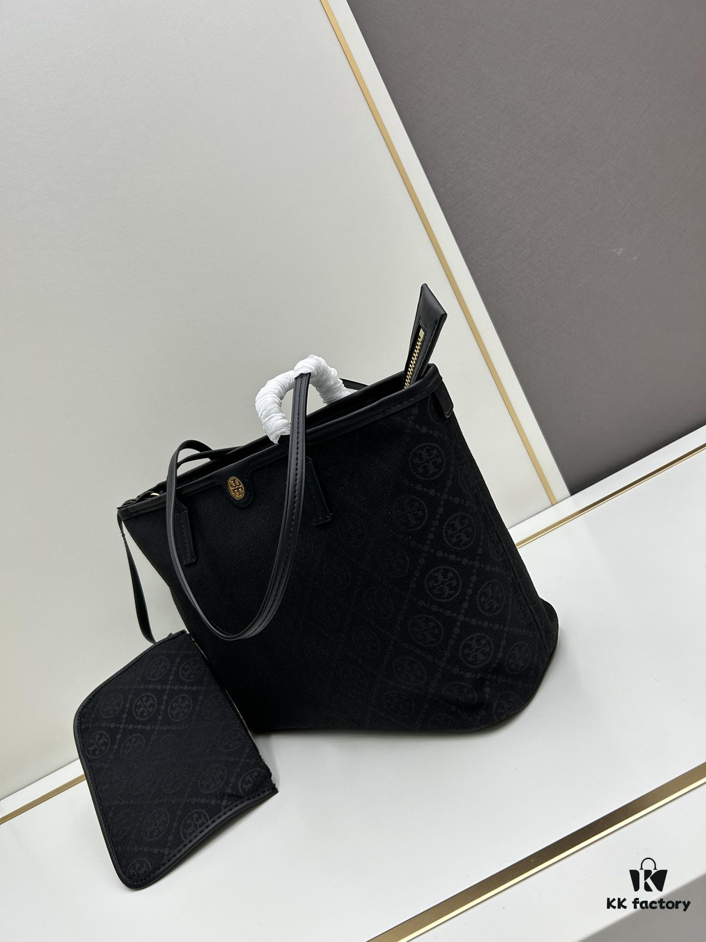 Tory Burch Small Monogram Tote Bag with Double-T Logo in Woven Jacquard Fabric