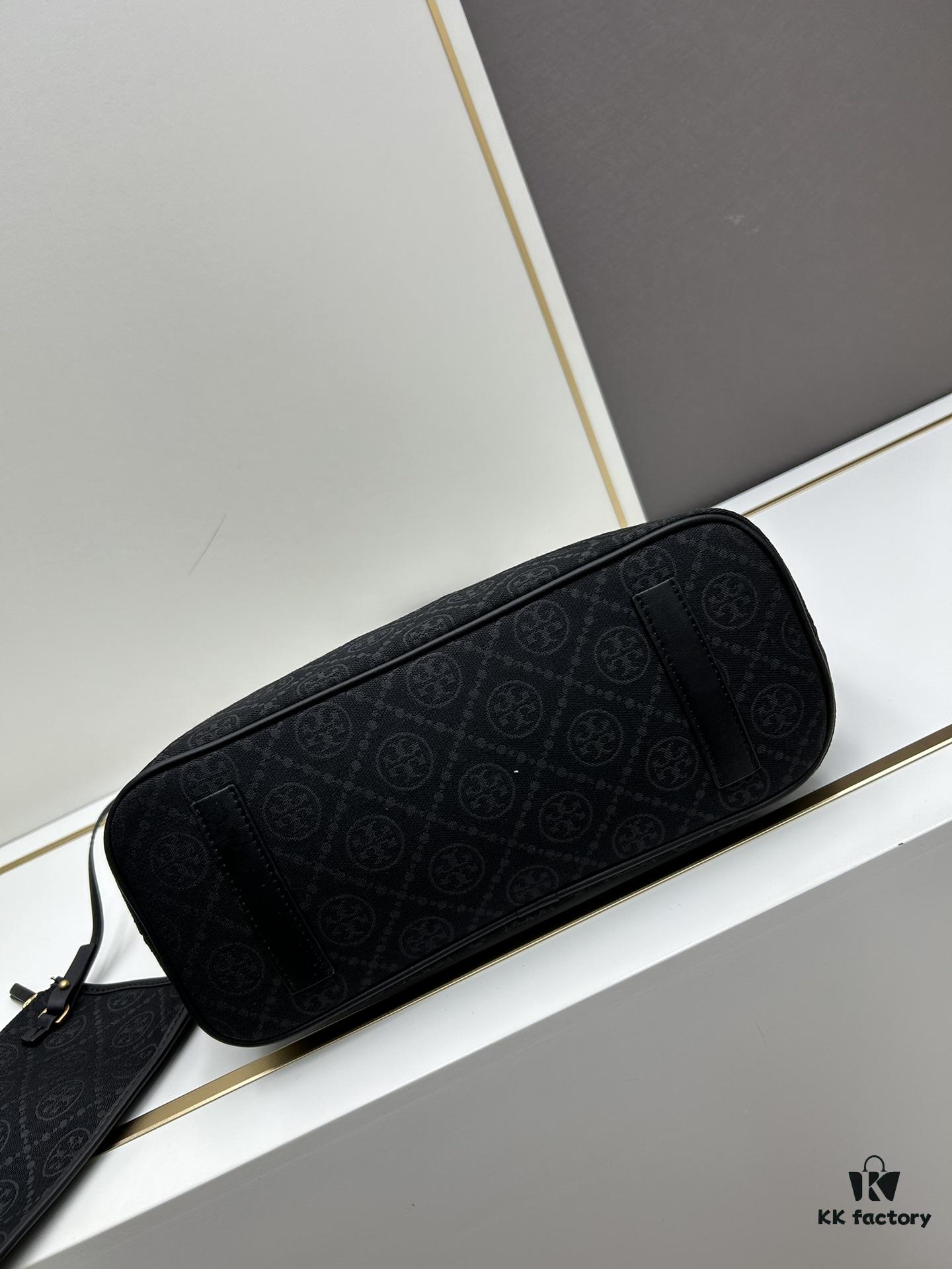 Tory Burch Small Monogram Tote Bag with Double-T Logo in Woven Jacquard Fabric