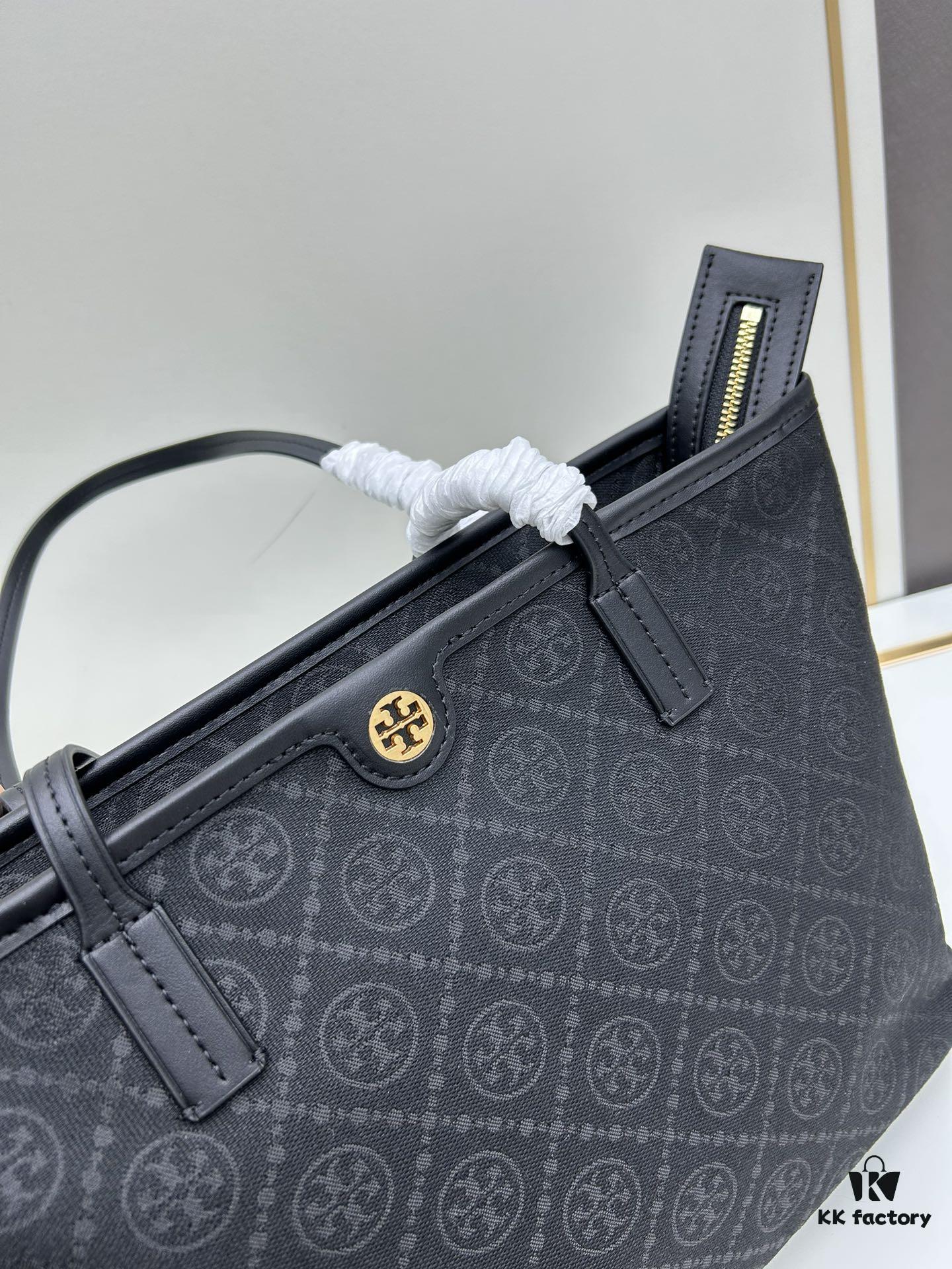Tory Burch Small Monogram Tote Bag with Double-T Logo in Woven Jacquard Fabric