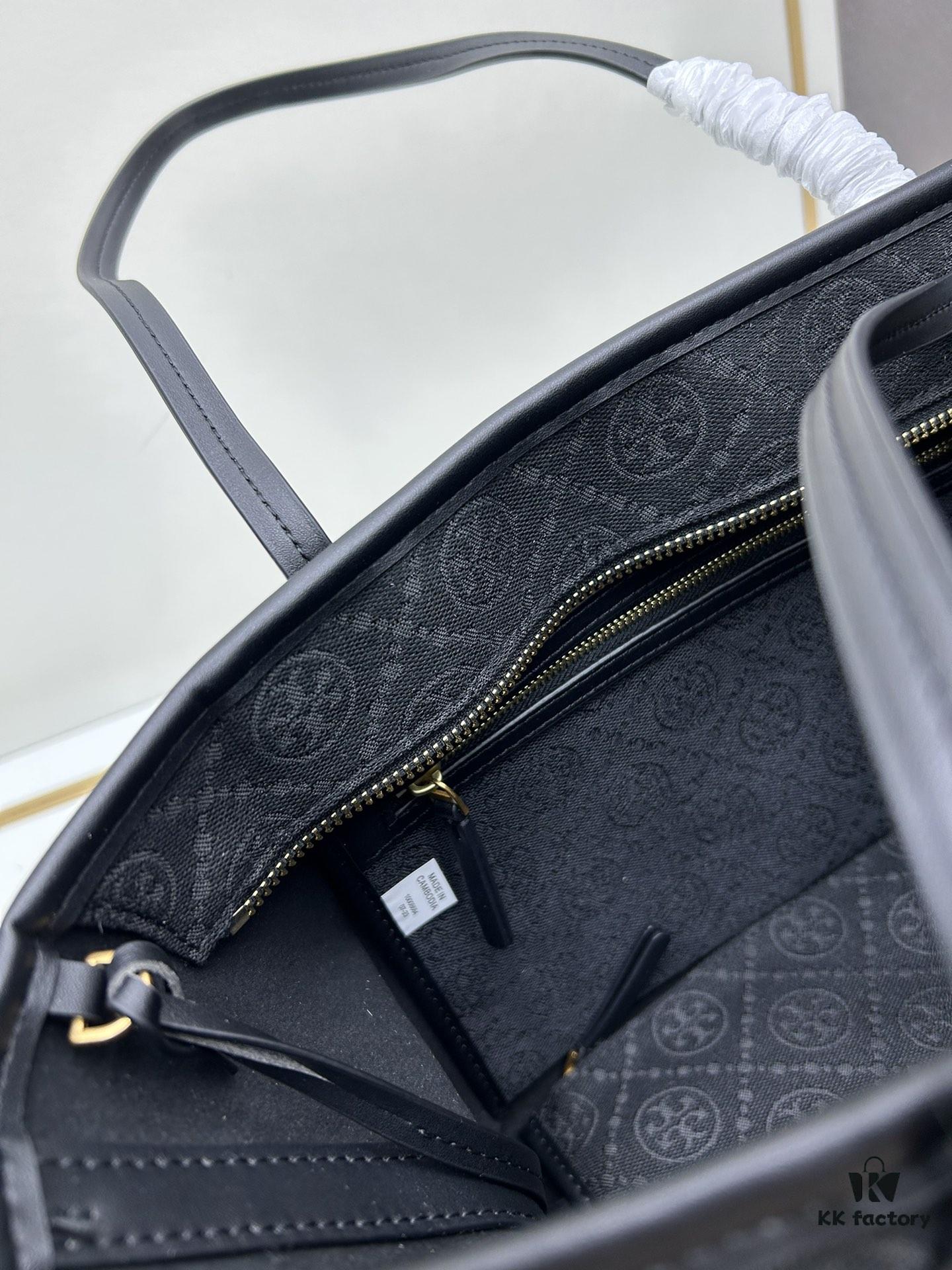 Tory Burch Small Monogram Tote Bag with Double-T Logo in Woven Jacquard Fabric
