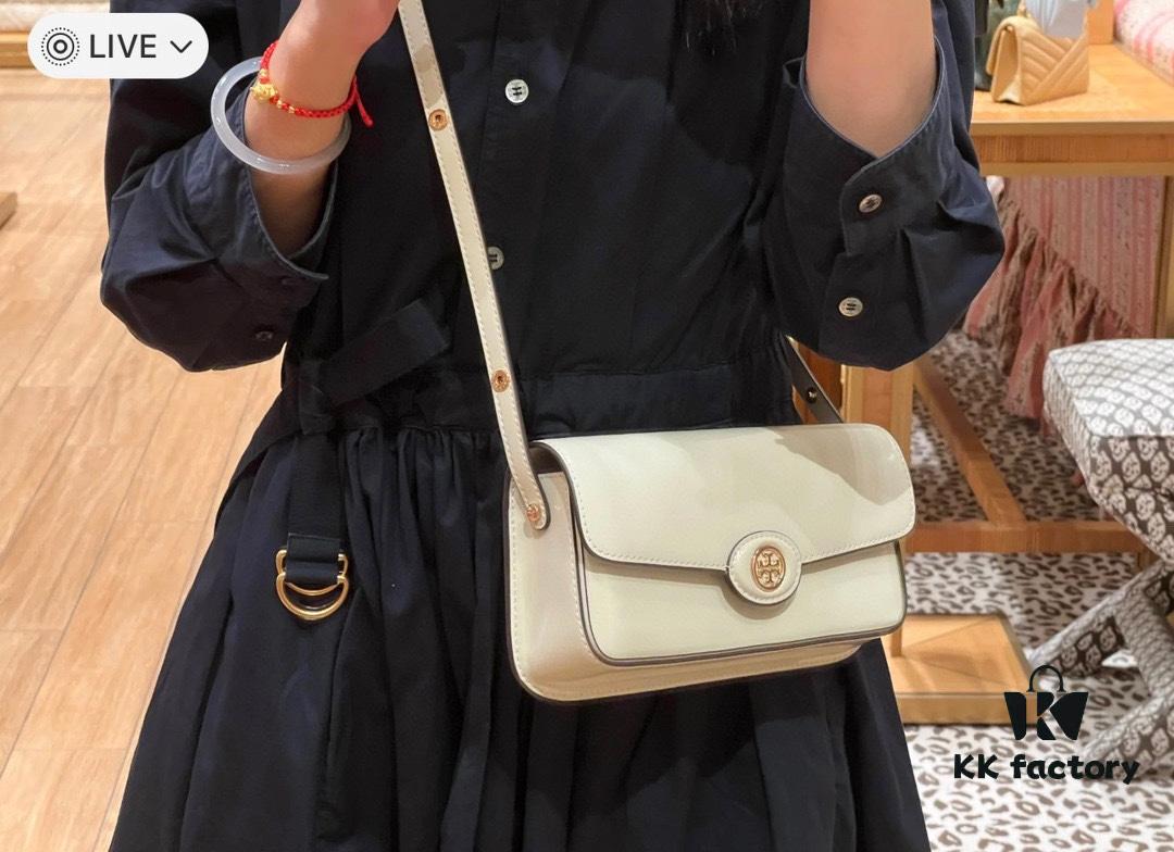 Tory Burch Robinson Rectangular Shoulder Bag, Full Leather Series, New Arrival with Attention to Detail