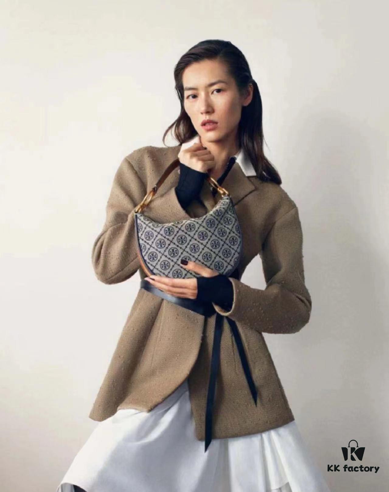 Tory Burch Classic Series, New Moon Bag with Signature T-Monogram Pattern