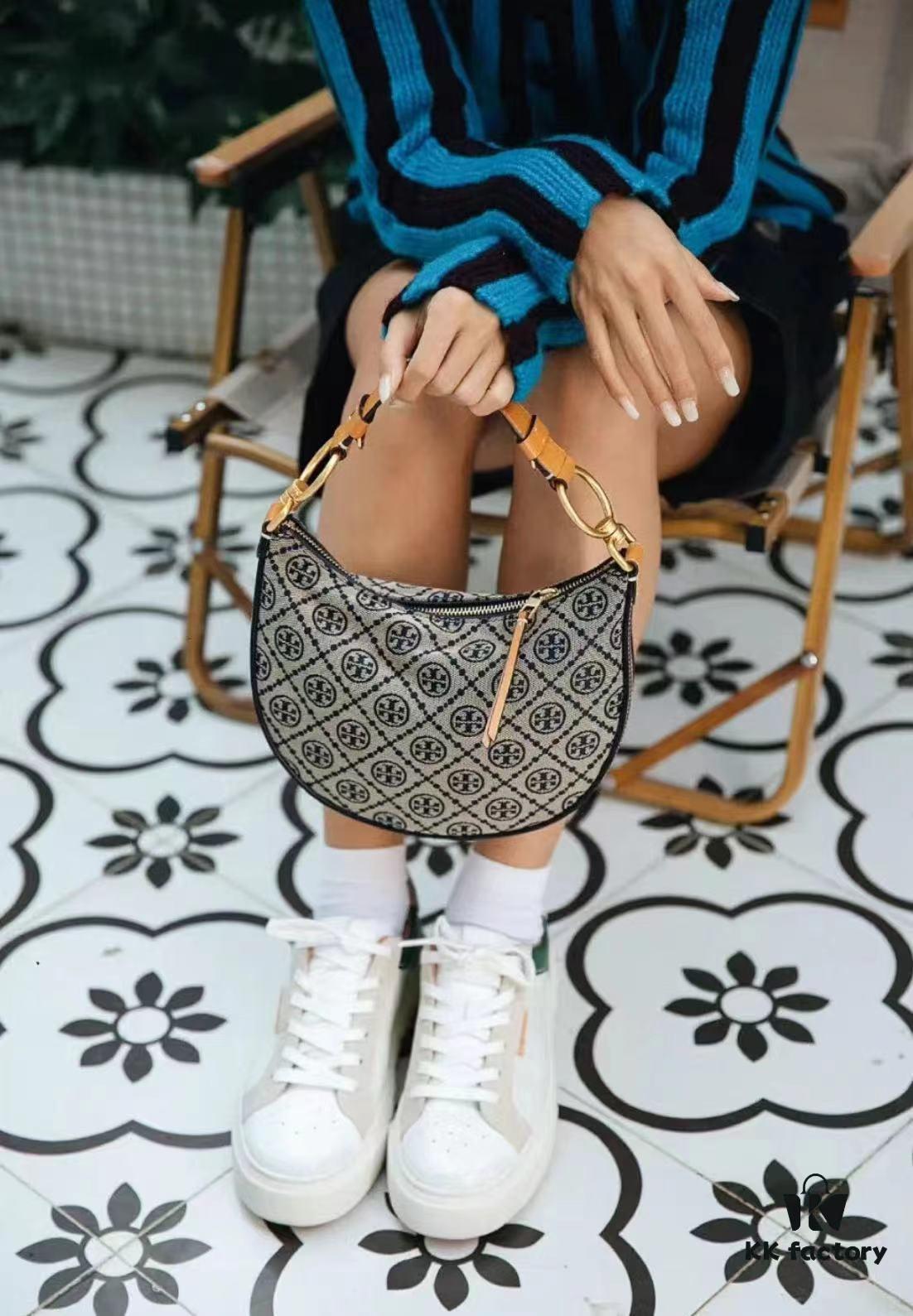 Tory Burch Classic Series, New Moon Bag with Signature T-Monogram Pattern