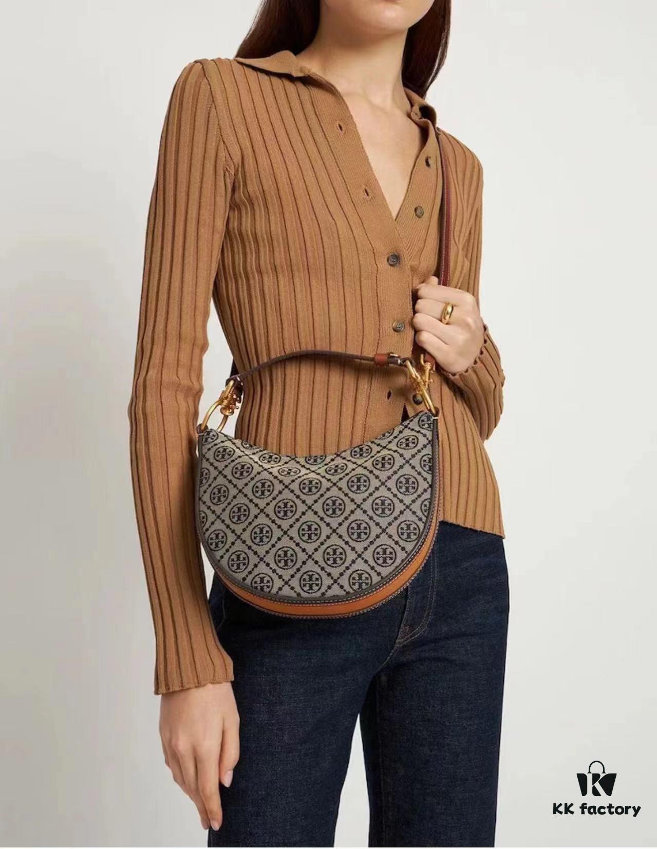 Tory Burch Classic Series, New Moon Bag with Signature T-Monogram Pattern