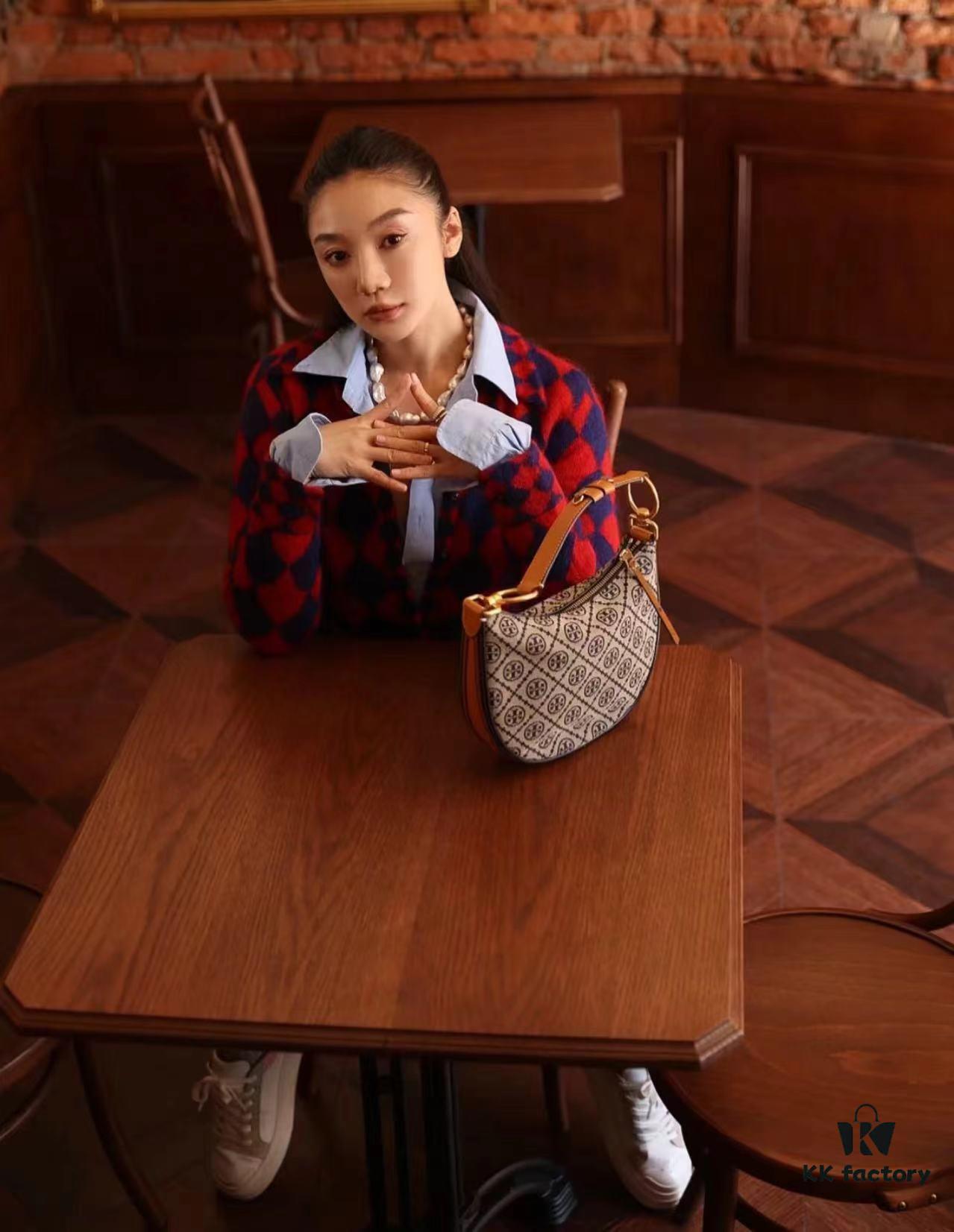 Tory Burch Classic Series, New Moon Bag with Signature T-Monogram Pattern