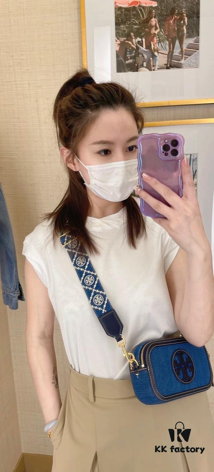 Authentic Quality Tory Burch New Denim Camera Bag Miller Crossbody Shoulder Bag in Denim Blue