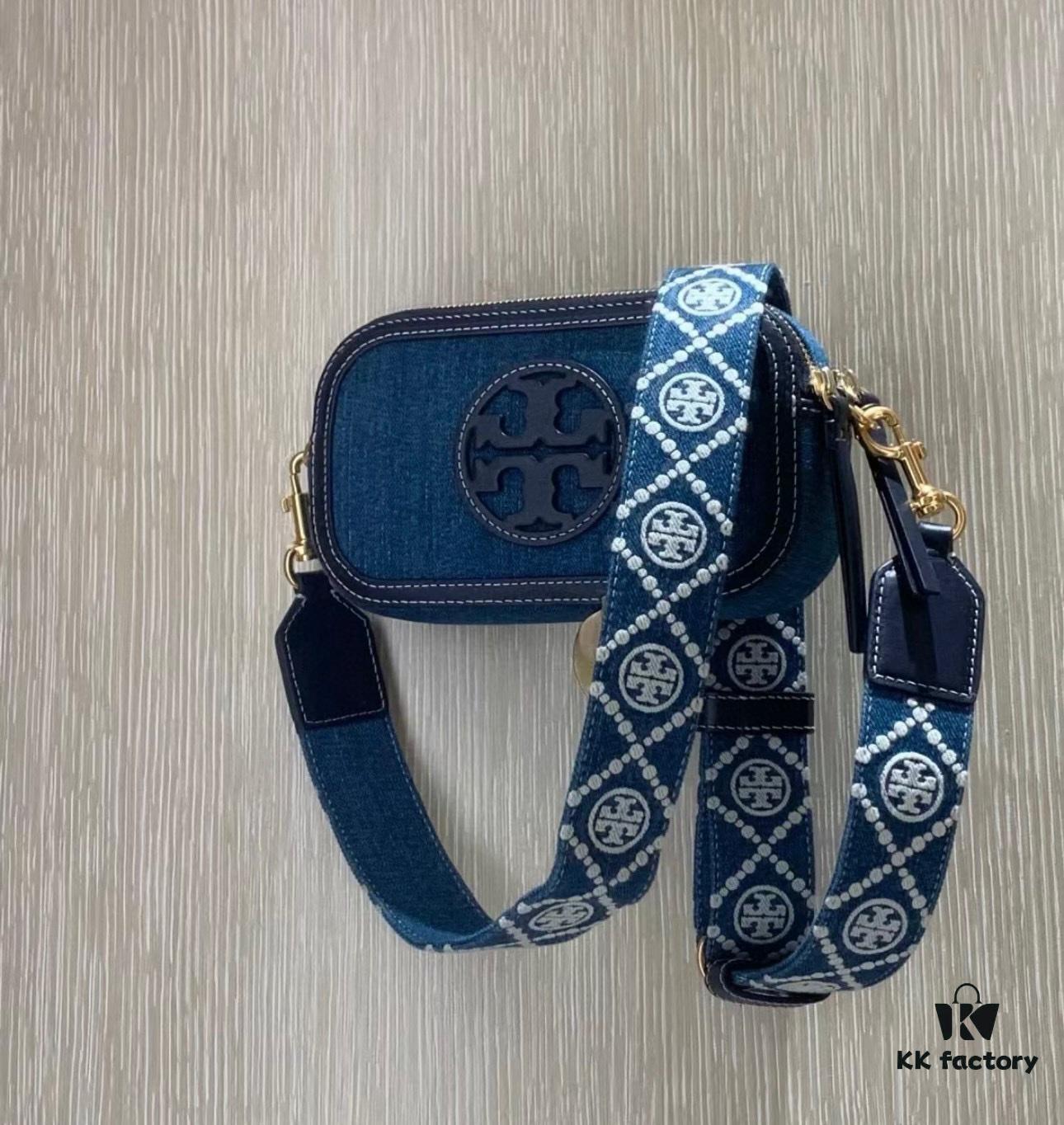 Authentic Quality Tory Burch New Denim Camera Bag Miller Crossbody Shoulder Bag in Denim Blue