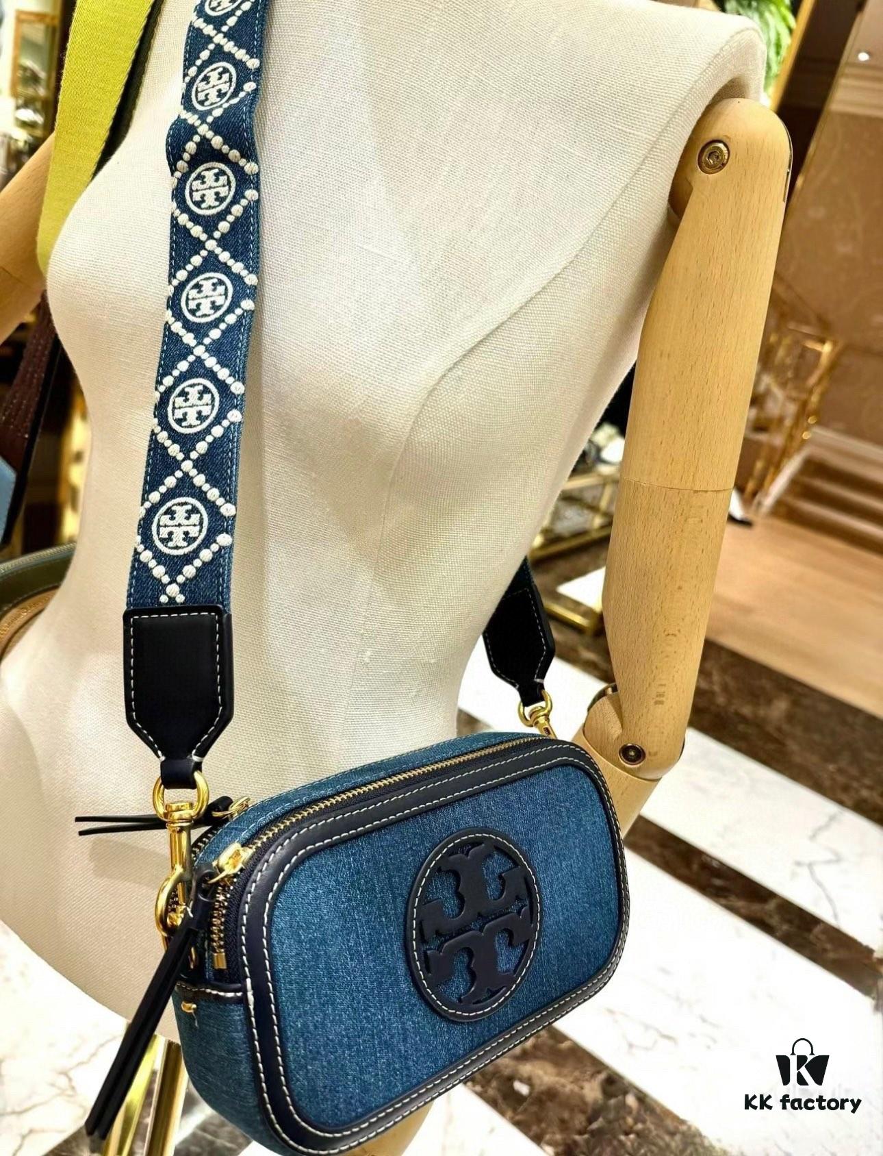 Authentic Quality Tory Burch New Denim Camera Bag Miller Crossbody Shoulder Bag in Denim Blue