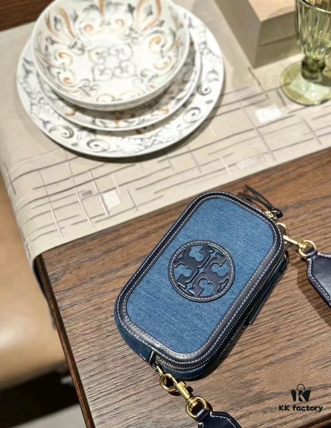 Authentic Quality Tory Burch New Denim Camera Bag Miller Crossbody Shoulder Bag in Denim Blue