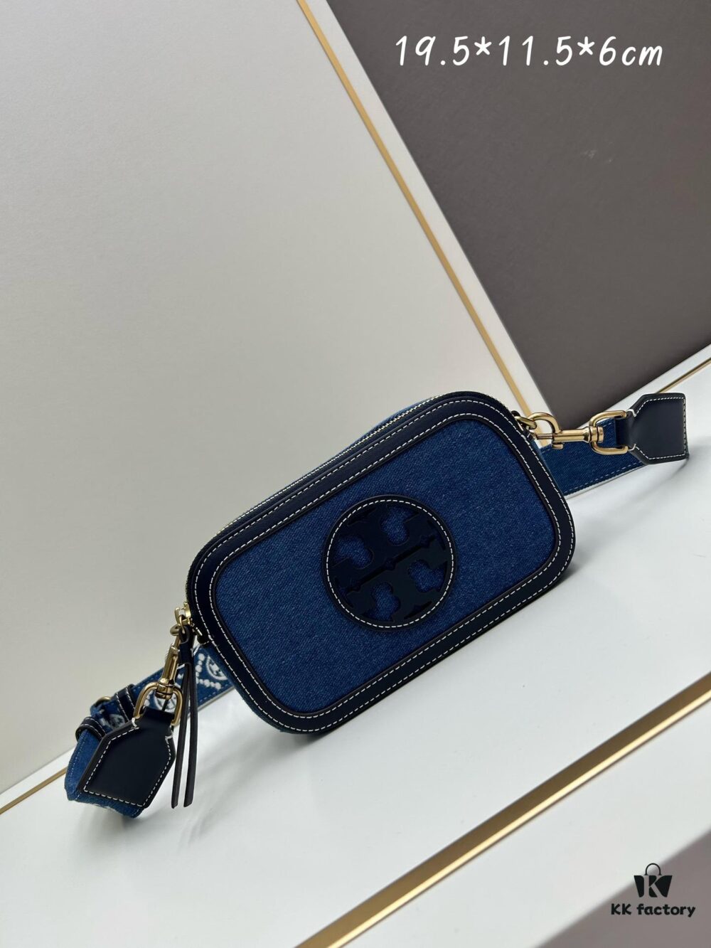 Authentic Quality Tory Burch New Denim Camera Bag Miller Shoulder Crossbody Bag, Denim Blue, Perfect for Spring and Summer, Lightweight Travel