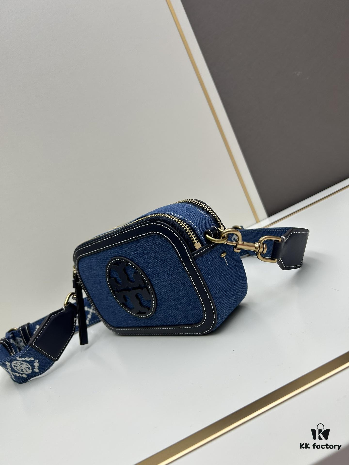 Authentic Quality Tory Burch New Denim Camera Bag Miller Shoulder Crossbody Bag, Denim Blue, Perfect for Spring and Summer, Lightweight Travel