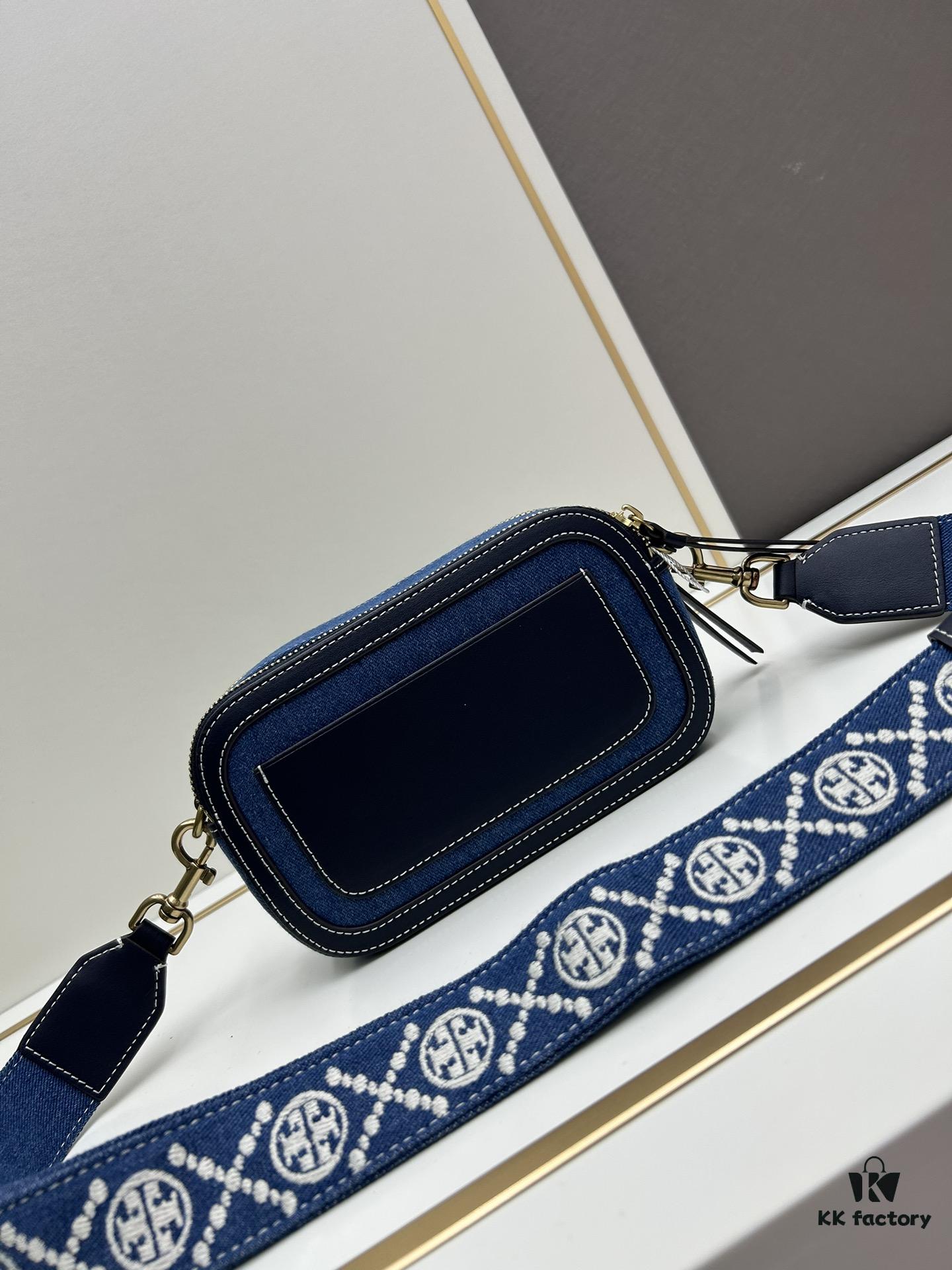 Authentic Quality Tory Burch New Denim Camera Bag Miller Shoulder Crossbody Bag, Denim Blue, Perfect for Spring and Summer, Lightweight Travel