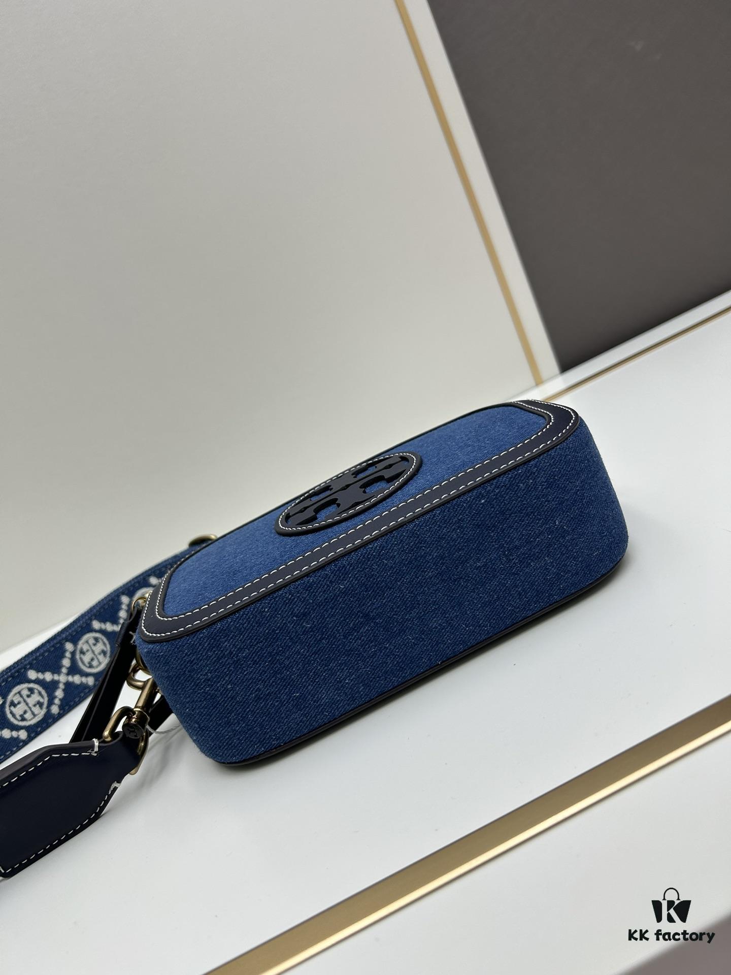 Authentic Quality Tory Burch New Denim Camera Bag Miller Shoulder Crossbody Bag, Denim Blue, Perfect for Spring and Summer, Lightweight Travel
