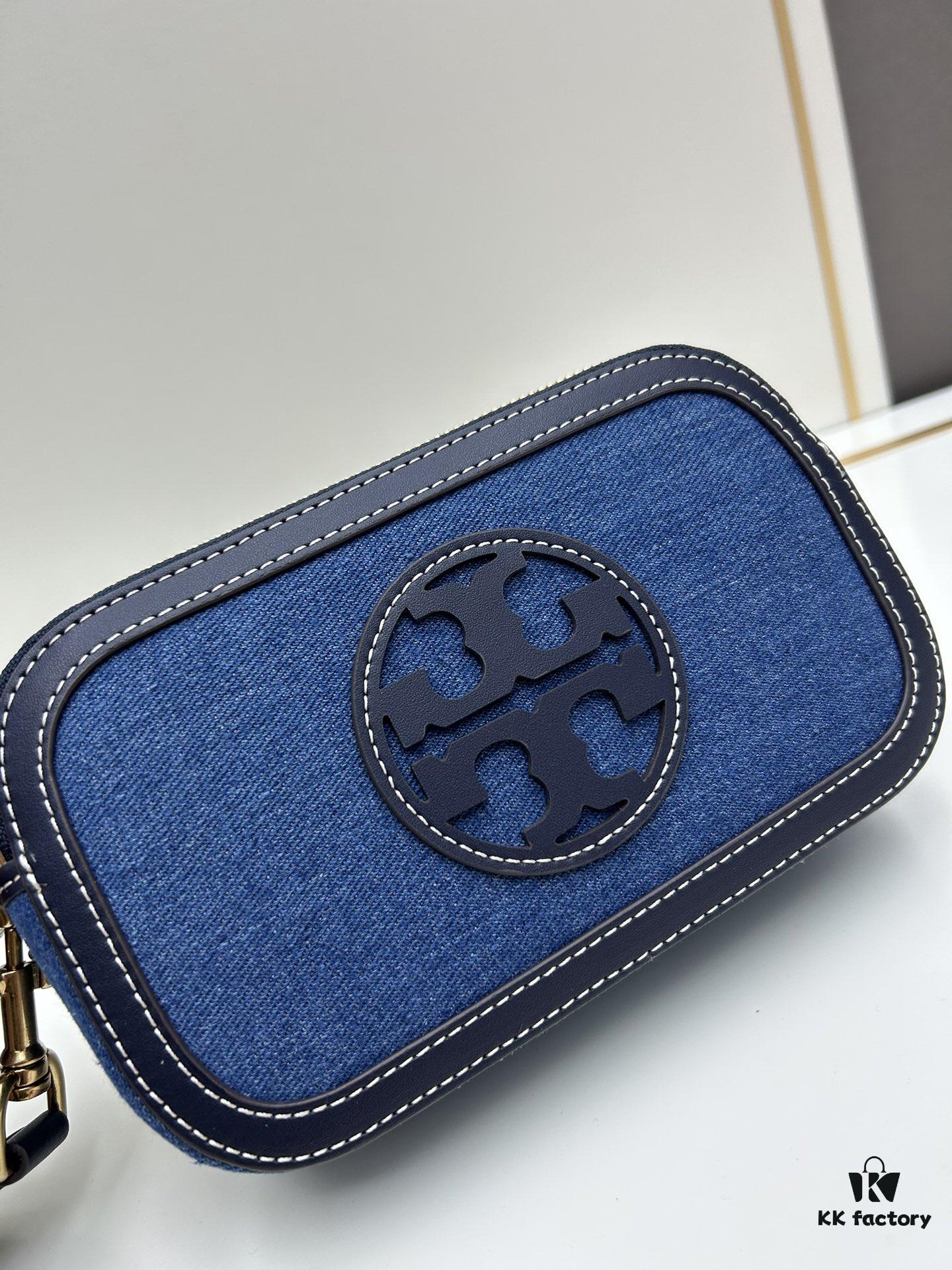 Authentic Quality Tory Burch New Denim Camera Bag Miller Shoulder Crossbody Bag, Denim Blue, Perfect for Spring and Summer, Lightweight Travel