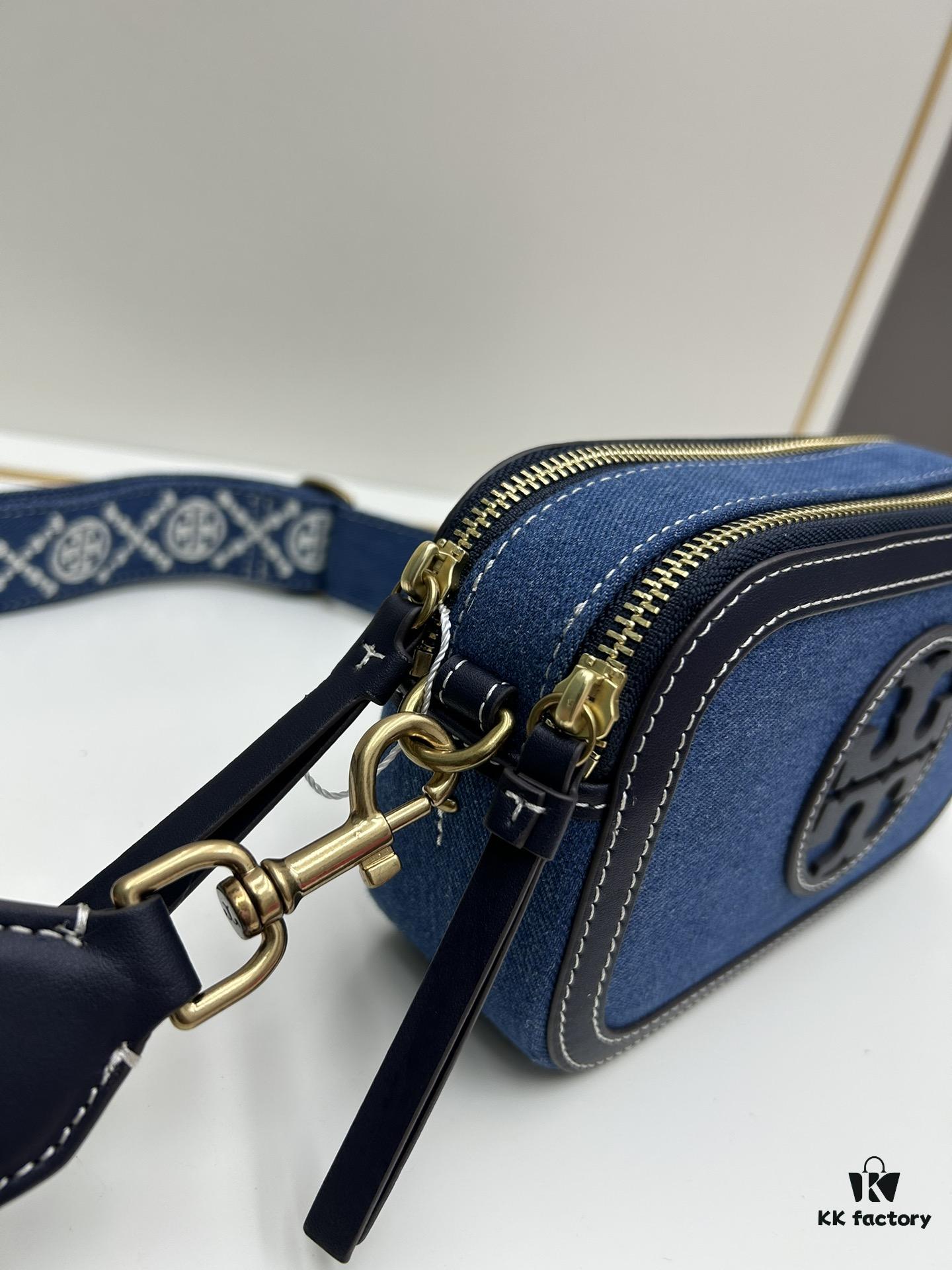 Authentic Quality Tory Burch New Denim Camera Bag Miller Shoulder Crossbody Bag, Denim Blue, Perfect for Spring and Summer, Lightweight Travel