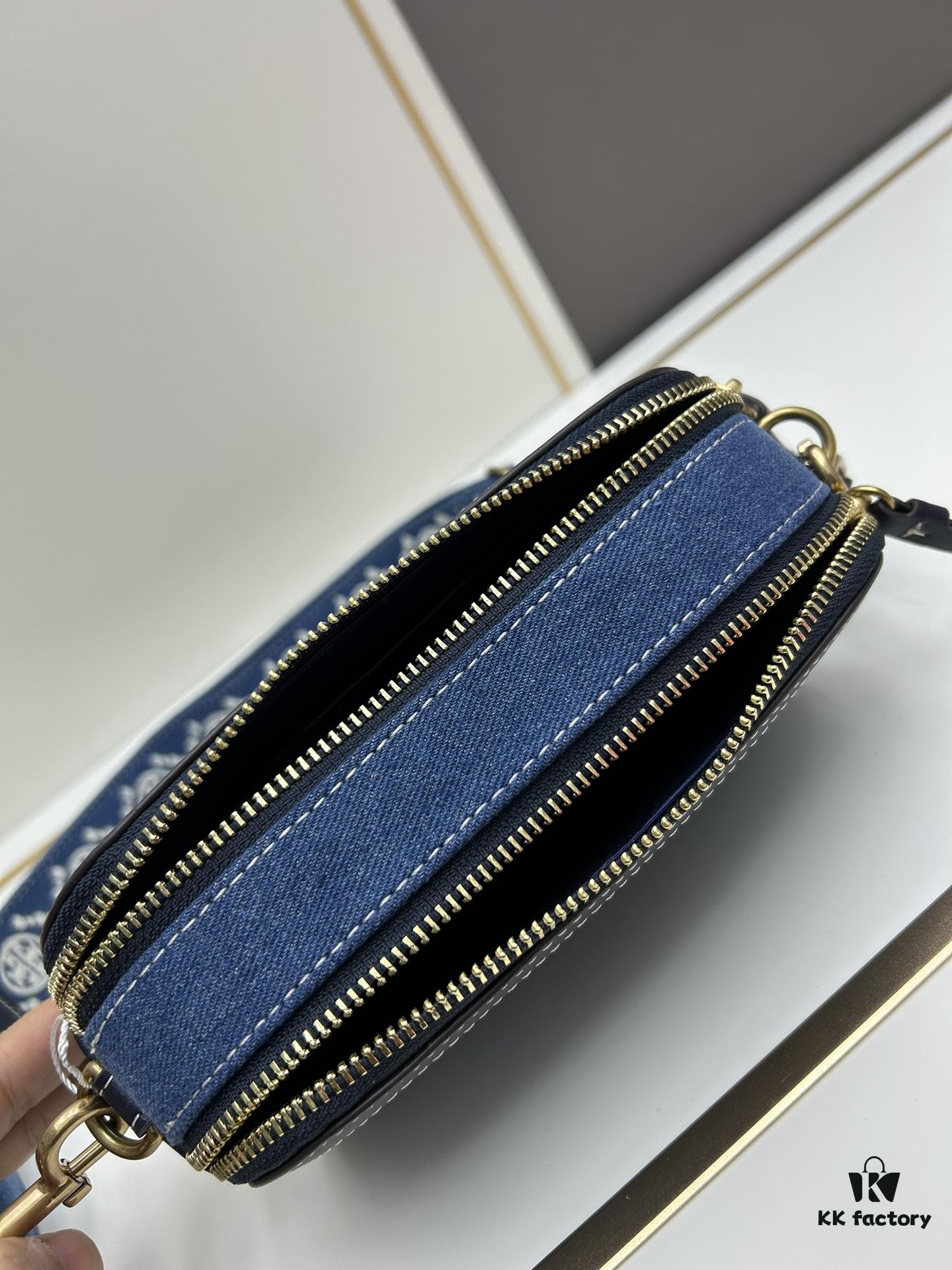 Authentic Quality Tory Burch New Denim Camera Bag Miller Shoulder Crossbody Bag, Denim Blue, Perfect for Spring and Summer, Lightweight Travel