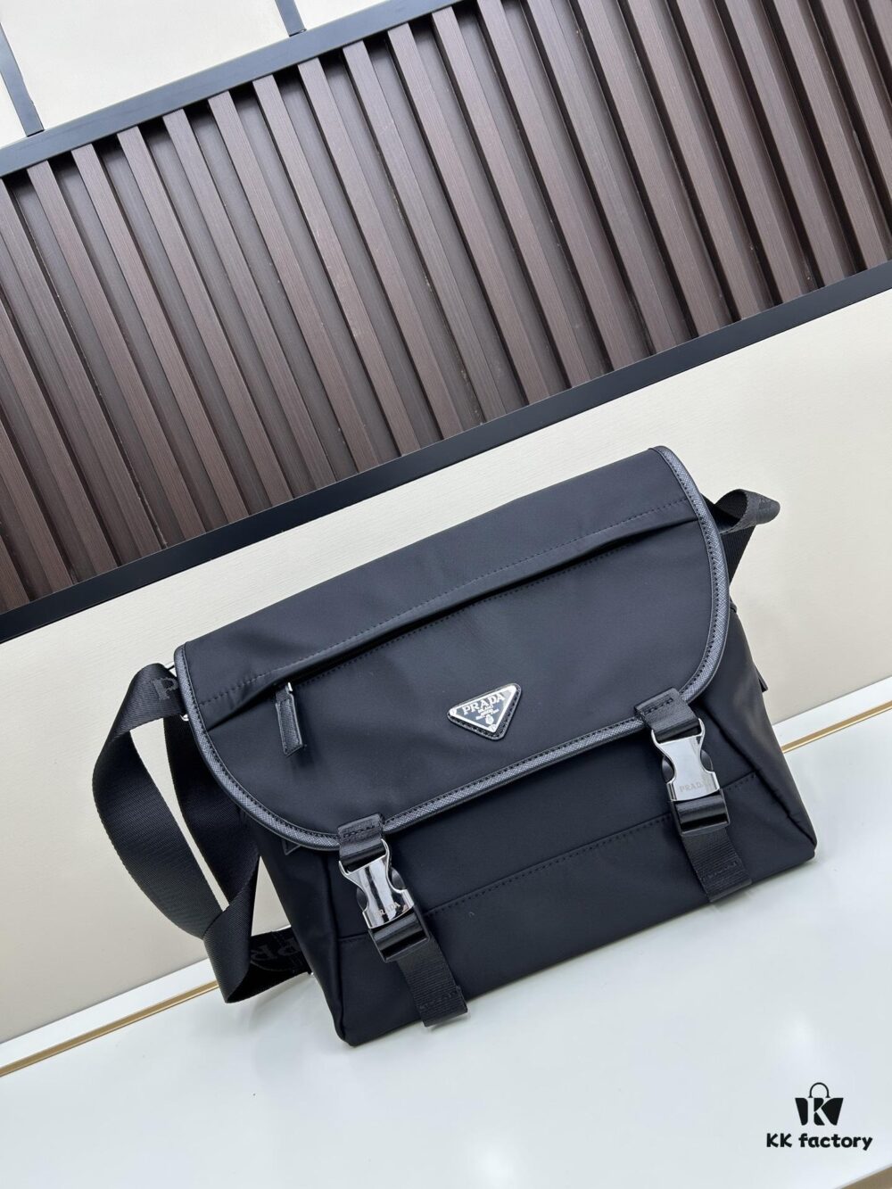 Prada RE-NYLON Recycled Nylon and Saffiano Leather Shoulder Bag! Crossbody Messenger Bag, Unisex! Parachute Fabric with Crosshatch Calfskin, Zippered Compartment at Back, Another Zippered Pocket on the Flap! Two Snap Closures at the Opening for Security and Practicality! Adjustable Shoulder Strap! Size 30 x 25 cm, Model 2387