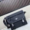 Prada RE-NYLON Recycled Nylon and Saffiano Leather Shoulder Bag! Crossbody Messenger Bag, Unisex! Parachute Fabric with Crosshatch Calfskin, Zippered Compartment at Back, Another Zippered Pocket on the Flap! Two Snap Closures at the Opening for Security and Practicality! Adjustable Shoulder Strap! Size 30 x 25 cm, Model 2387