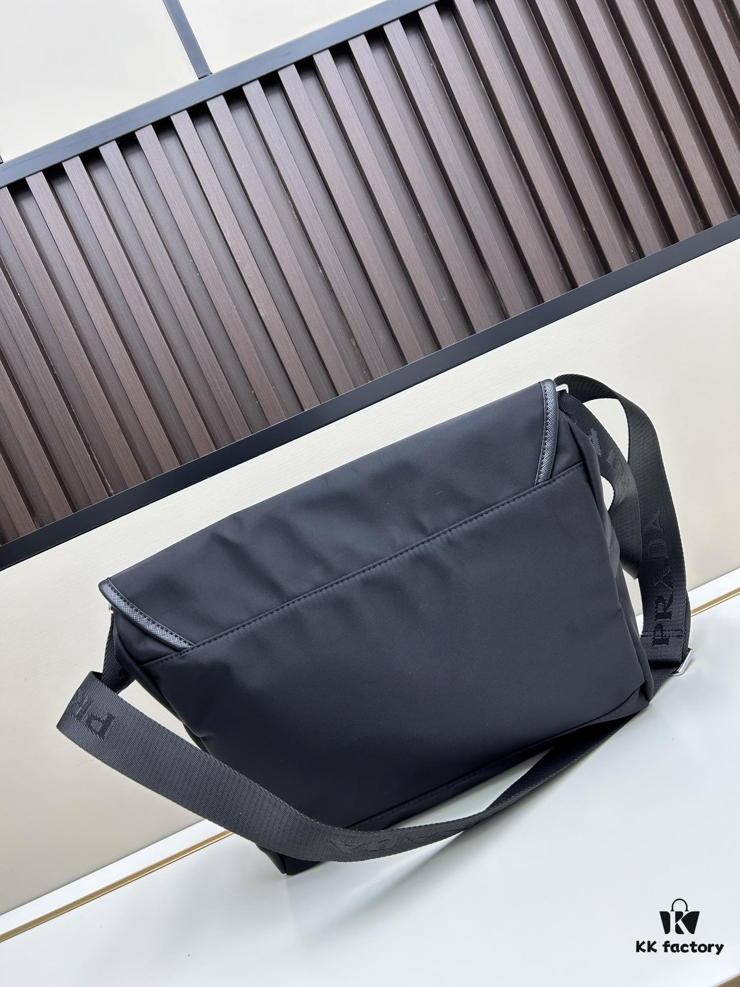 Prada RE-NYLON Recycled Nylon and Saffiano Leather Shoulder Bag! Crossbody Messenger Bag, Unisex! Parachute Fabric with Crosshatch Calfskin, Zippered Compartment at Back, Another Zippered Pocket on the Flap! Two Snap Closures at the Opening for Security and Practicality! Adjustable Shoulder Strap! Size 30 x 25 cm, Model 2387