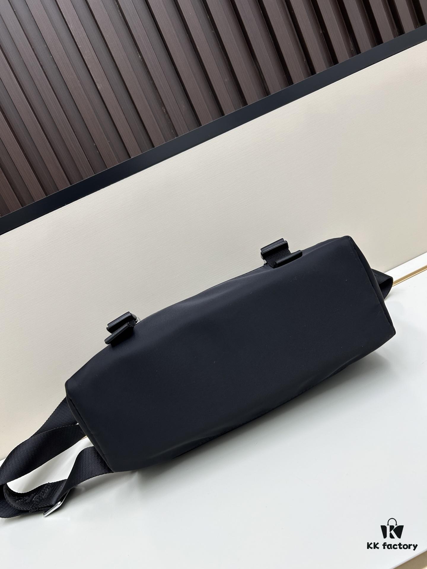 Prada RE-NYLON Recycled Nylon and Saffiano Leather Shoulder Bag! Crossbody Messenger Bag, Unisex! Parachute Fabric with Crosshatch Calfskin, Zippered Compartment at Back, Another Zippered Pocket on the Flap! Two Snap Closures at the Opening for Security and Practicality! Adjustable Shoulder Strap! Size 30 x 25 cm, Model 2387