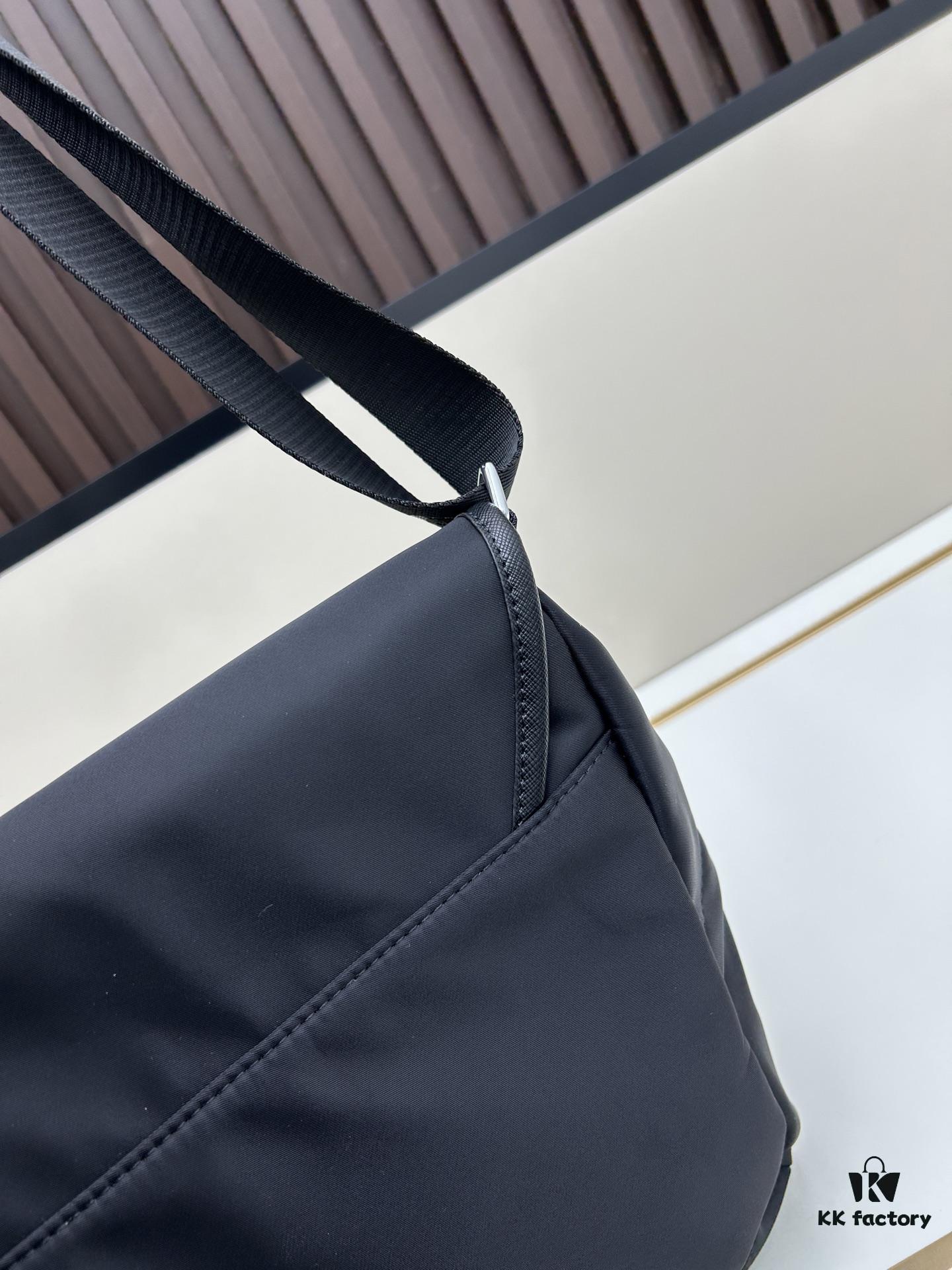 Prada RE-NYLON Recycled Nylon and Saffiano Leather Shoulder Bag! Crossbody Messenger Bag, Unisex! Parachute Fabric with Crosshatch Calfskin, Zippered Compartment at Back, Another Zippered Pocket on the Flap! Two Snap Closures at the Opening for Security and Practicality! Adjustable Shoulder Strap! Size 30 x 25 cm, Model 2387