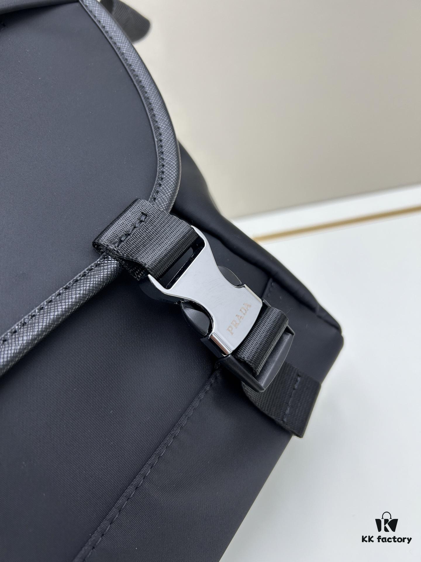 Prada RE-NYLON Recycled Nylon and Saffiano Leather Shoulder Bag! Crossbody Messenger Bag, Unisex! Parachute Fabric with Crosshatch Calfskin, Zippered Compartment at Back, Another Zippered Pocket on the Flap! Two Snap Closures at the Opening for Security and Practicality! Adjustable Shoulder Strap! Size 30 x 25 cm, Model 2387