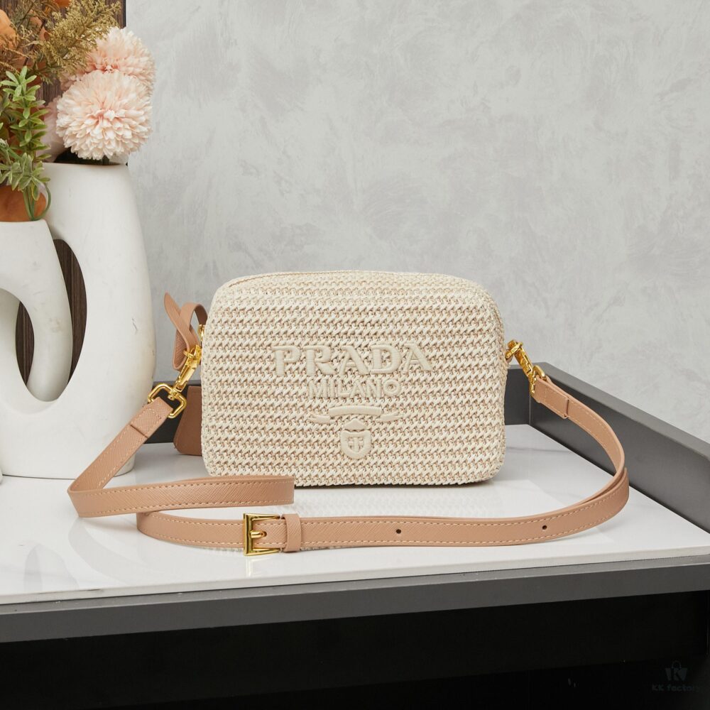 Prada New Raffia Camera Bag Model 2376 with Box Size 20x12x8