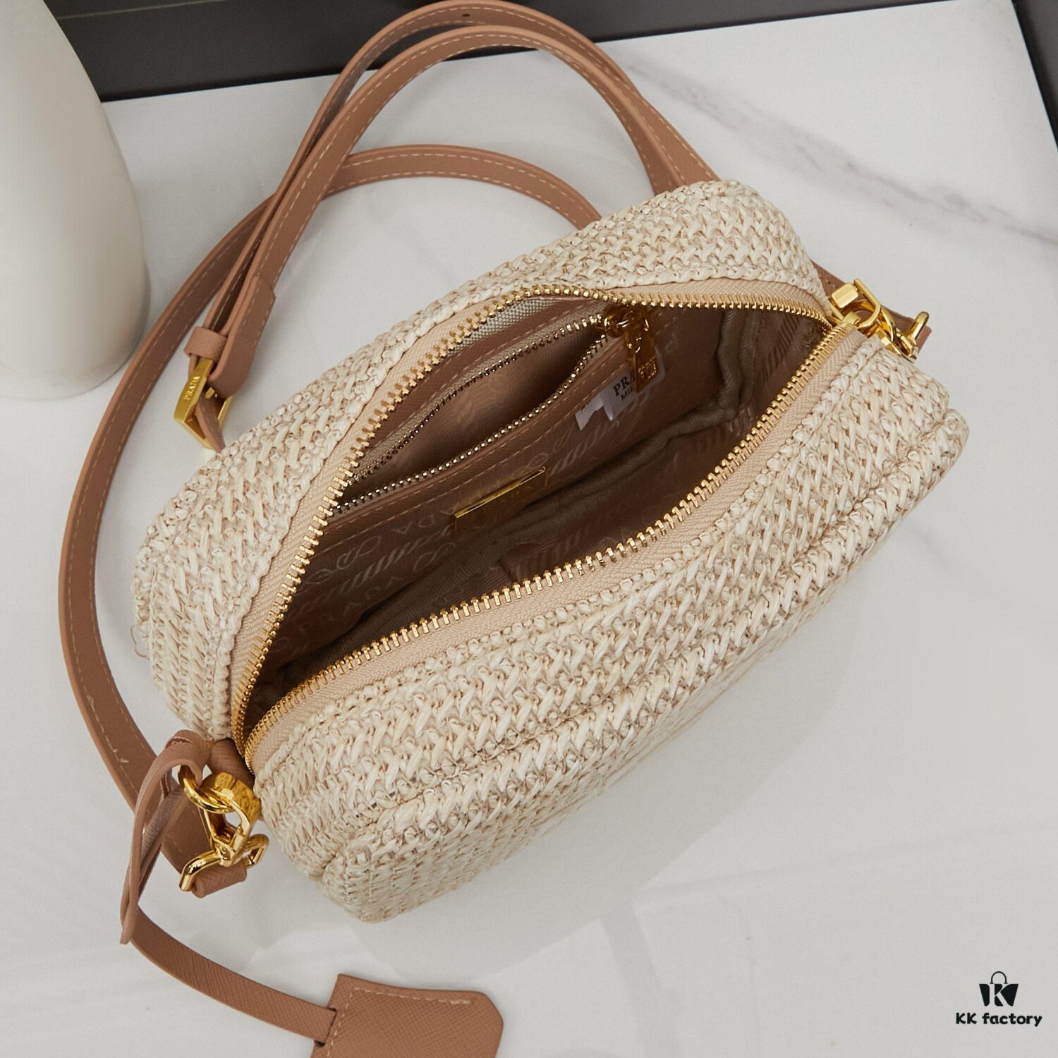 Prada New Raffia Camera Bag Model 2376 with Box Size 20x12x8