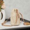 Prada Raffia Woven Bucket Bag with Box