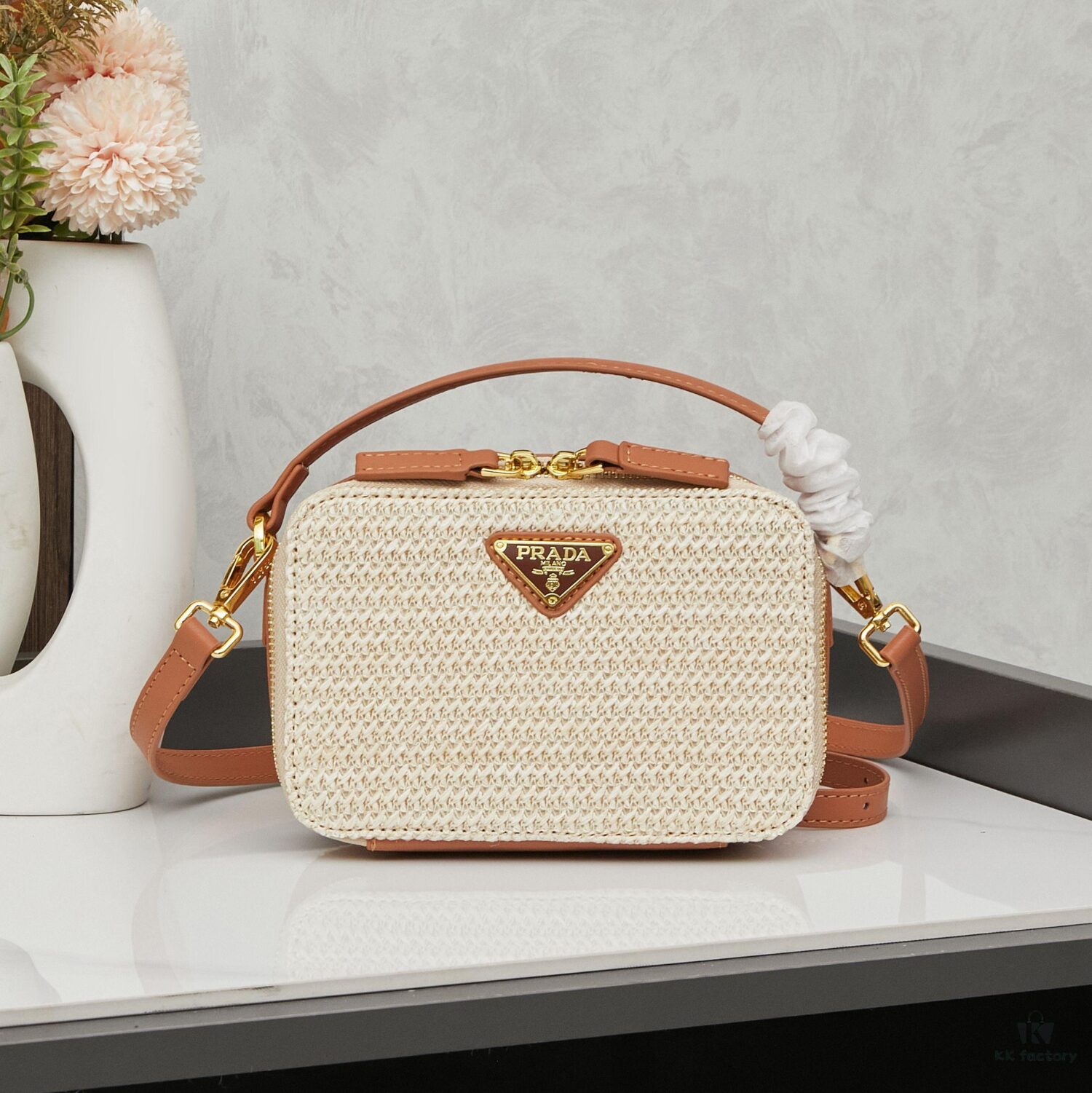 PRADA Woven Style Beautiful Bag with Box, Size 19x12x6, Model No. 2427