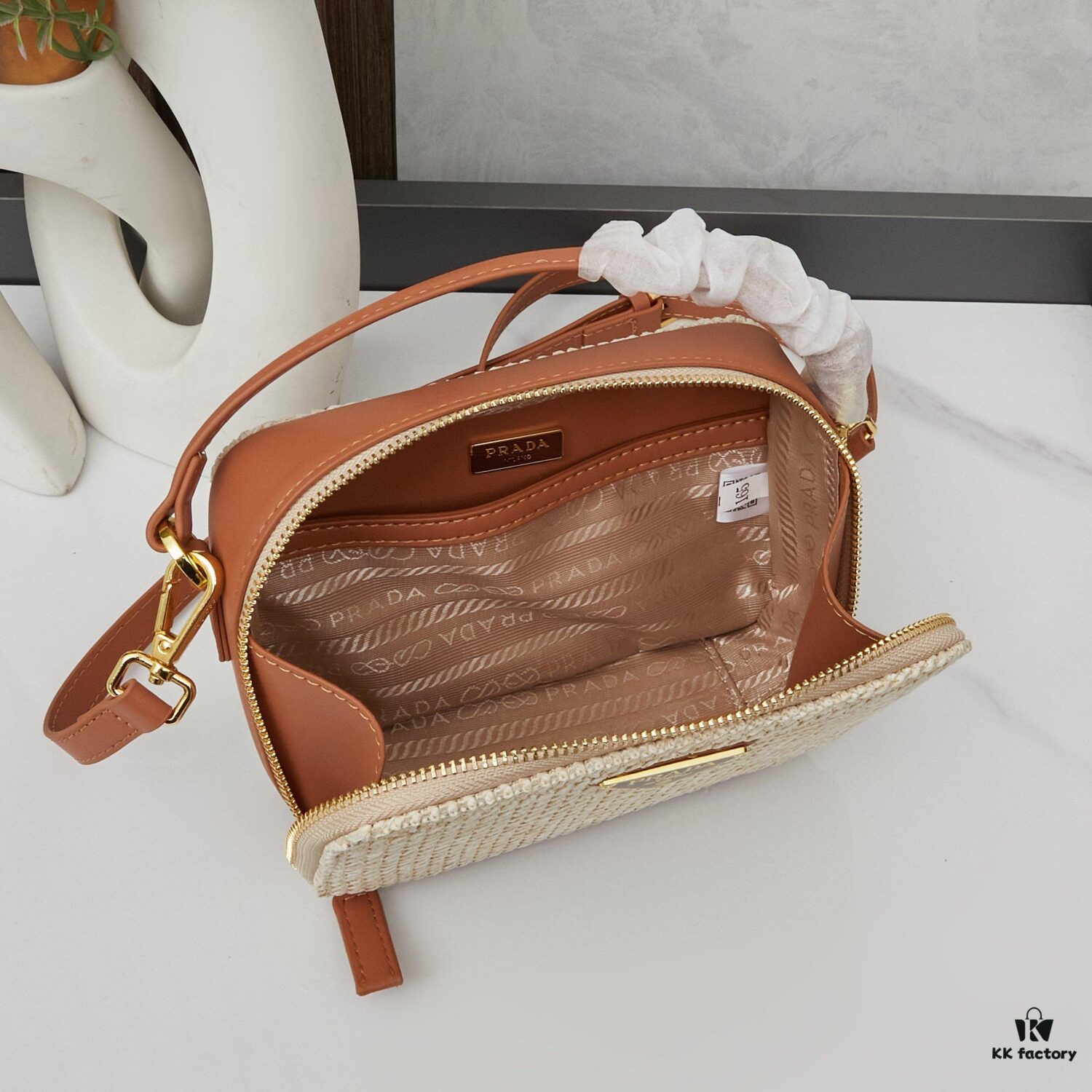 PRADA Woven Style Beautiful Bag with Box, Size 19x12x6, Model No. 2427