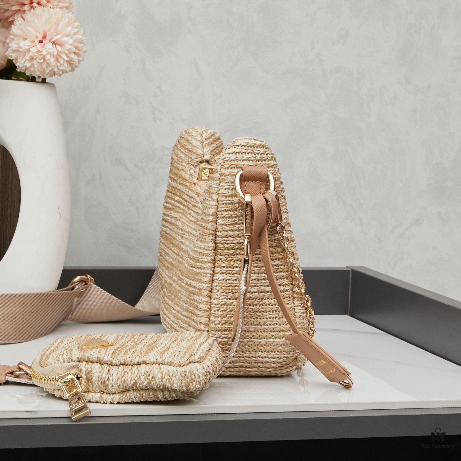 Large Size Prada Hobo Combo Raffia Woven Limited Edition Three-in-One Beach Bag with Box