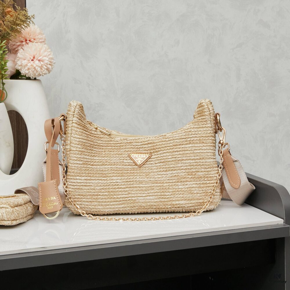 Large Size Prada Hobo Combo Raffia Woven Limited Edition Three-in-One Beach Bag with Box