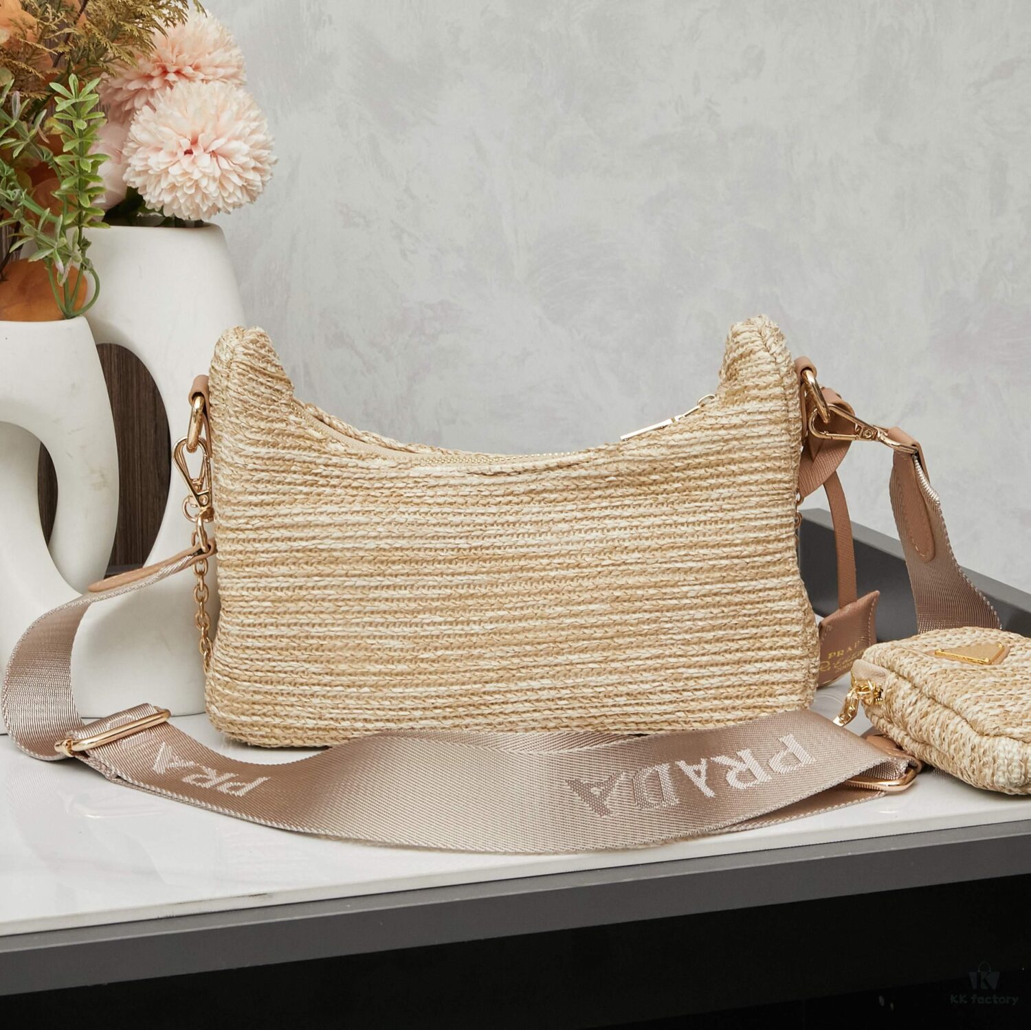 Large Size Prada Hobo Combo Raffia Woven Limited Edition Three-in-One Beach Bag with Box